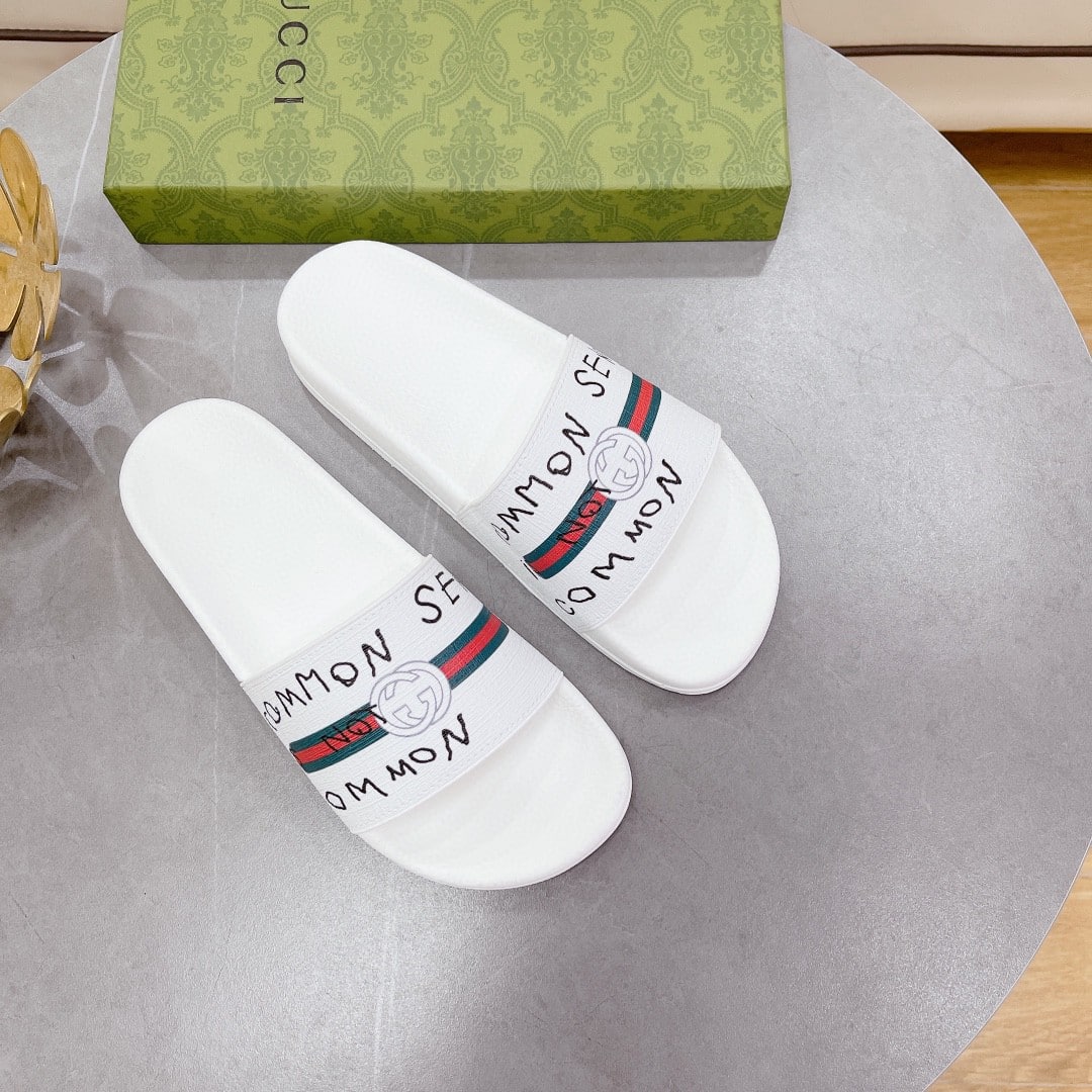 (1:1 replica) Gucci Women s GG Slide Sandal With Web Common White For Women 407345