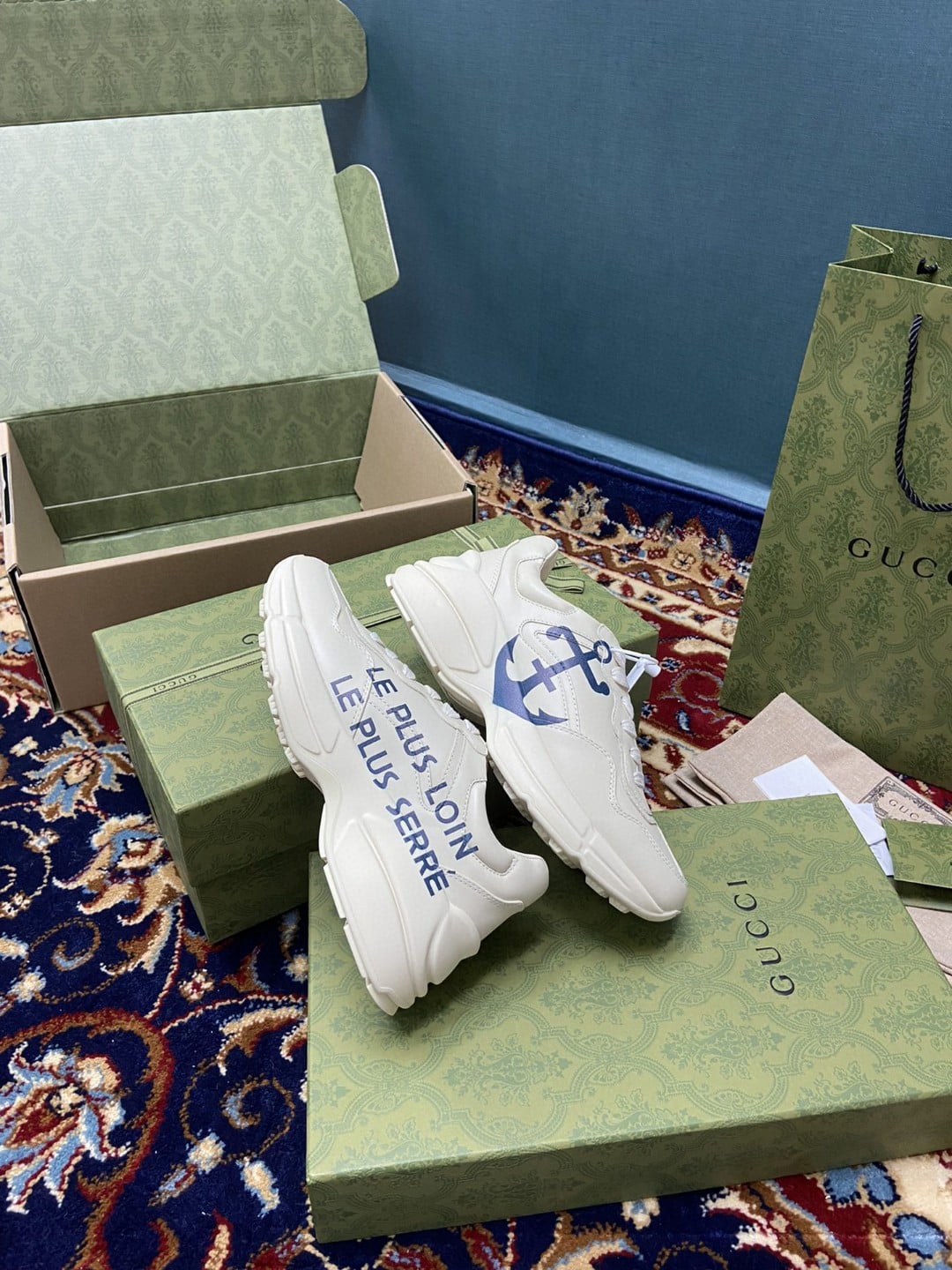 (1:1 replica) Gucci Women s Rhyton Sneaker With Anchor White Ivory For Women 576052