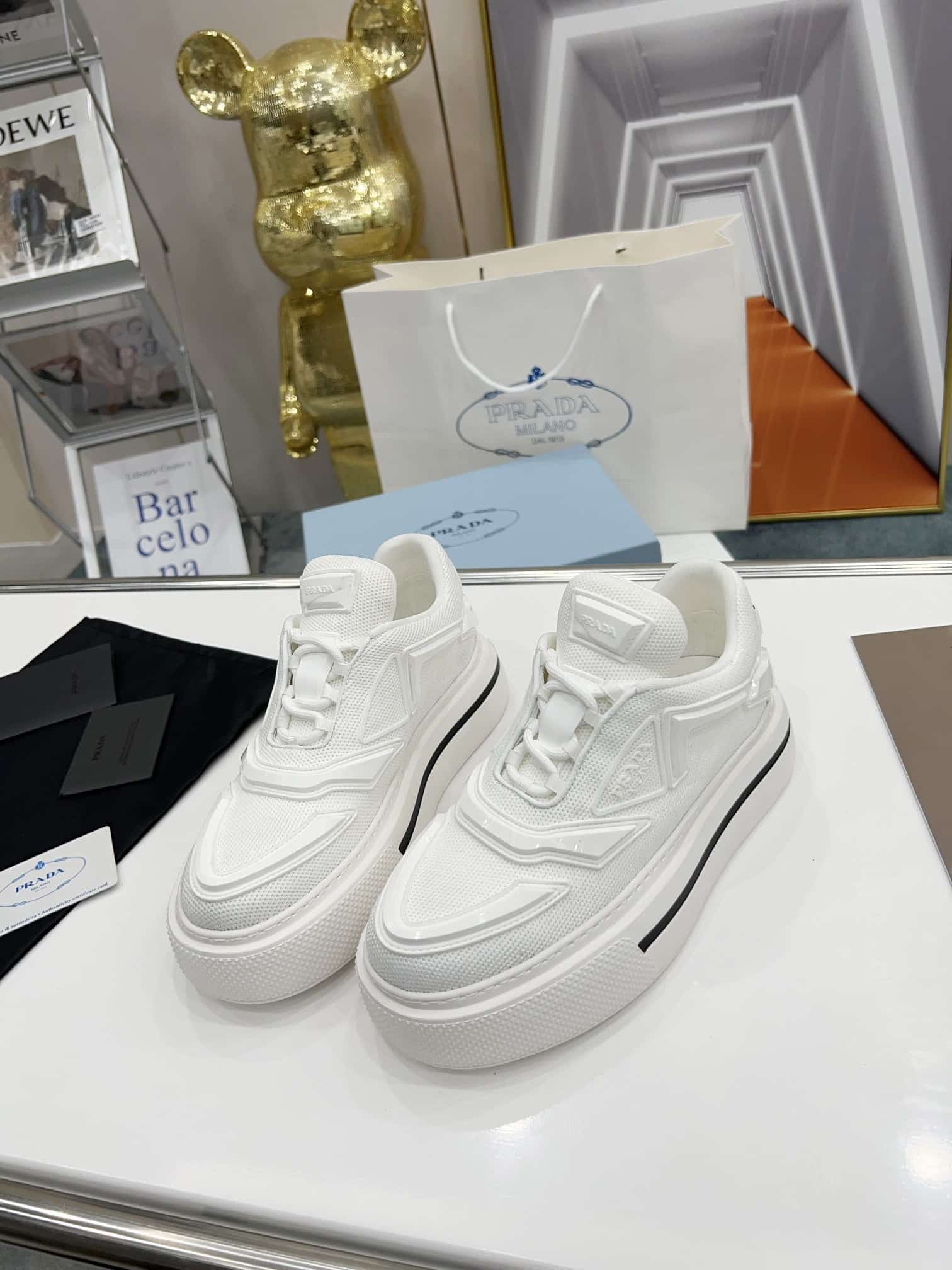 (1:1 replica) Prada Re-Nylon And Brushed Sneakers White For Women 1.96in/50mm PRD
