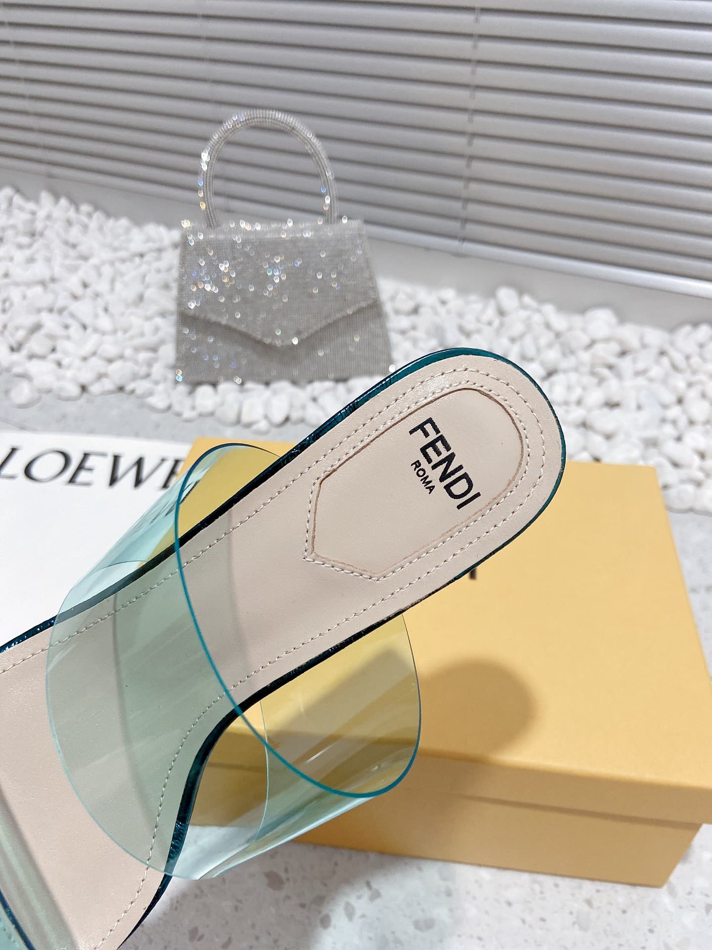 (1:1 replica) Fendi First Dark Green Transparent Medium-Heeled Sandals For Women