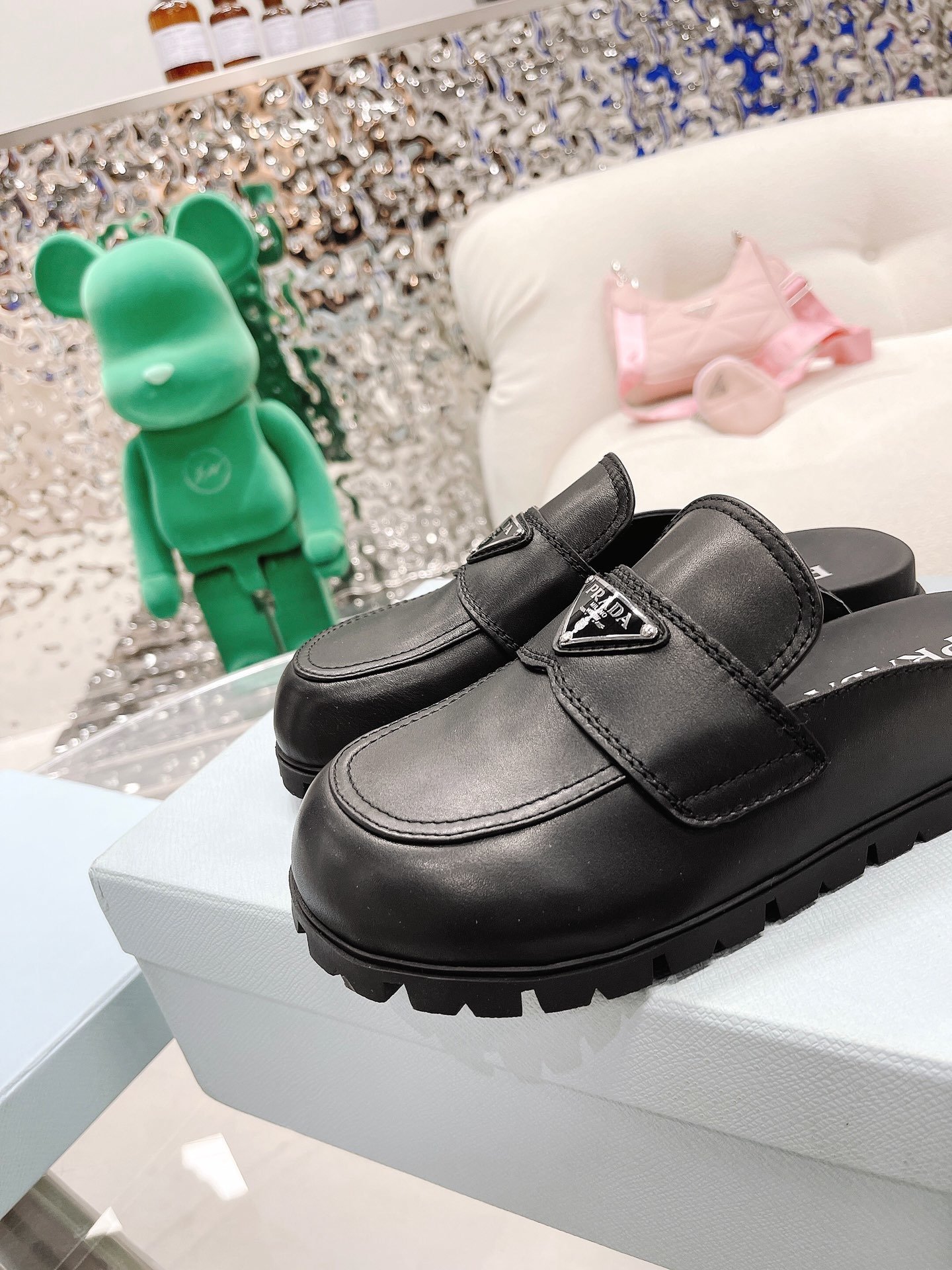 (1:1 replica) Prada Chocolate Brushed Mules Black For Women 1.6in/40mm PRD