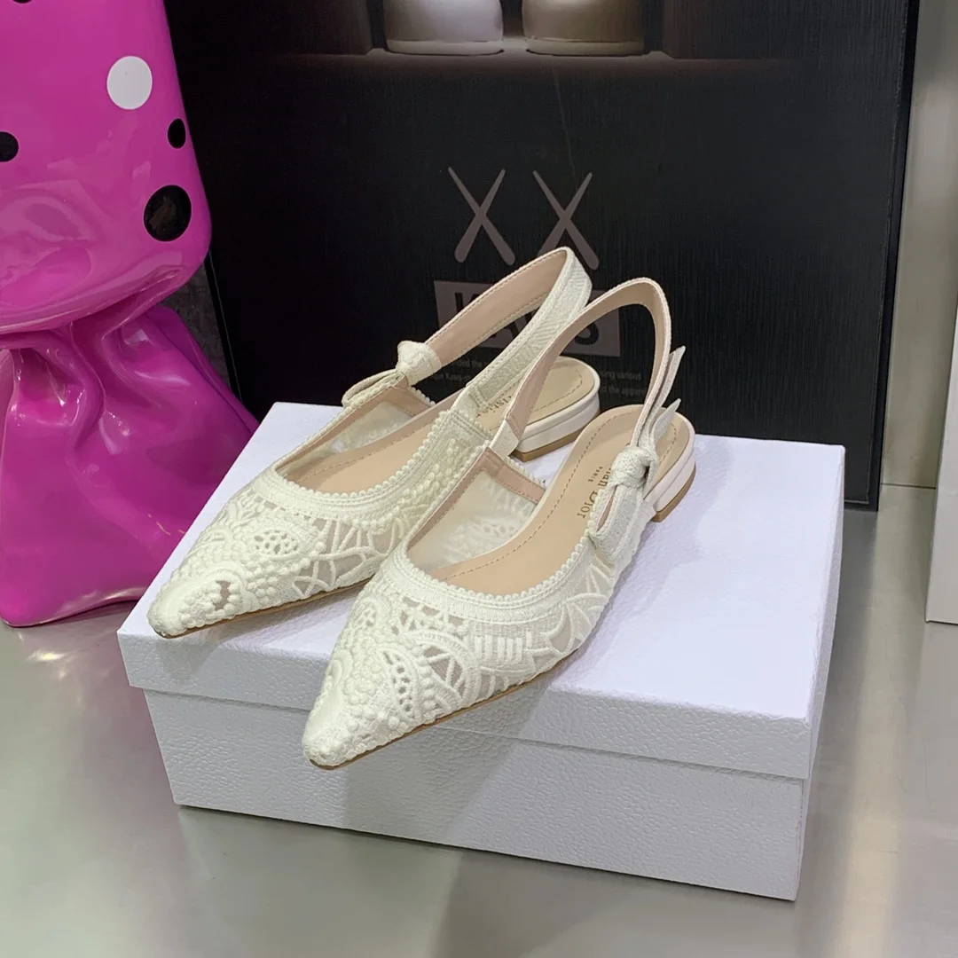 (1:1 replica) Christian Dior Women s J Adior Slingback Ballerina Flat White For Women CD