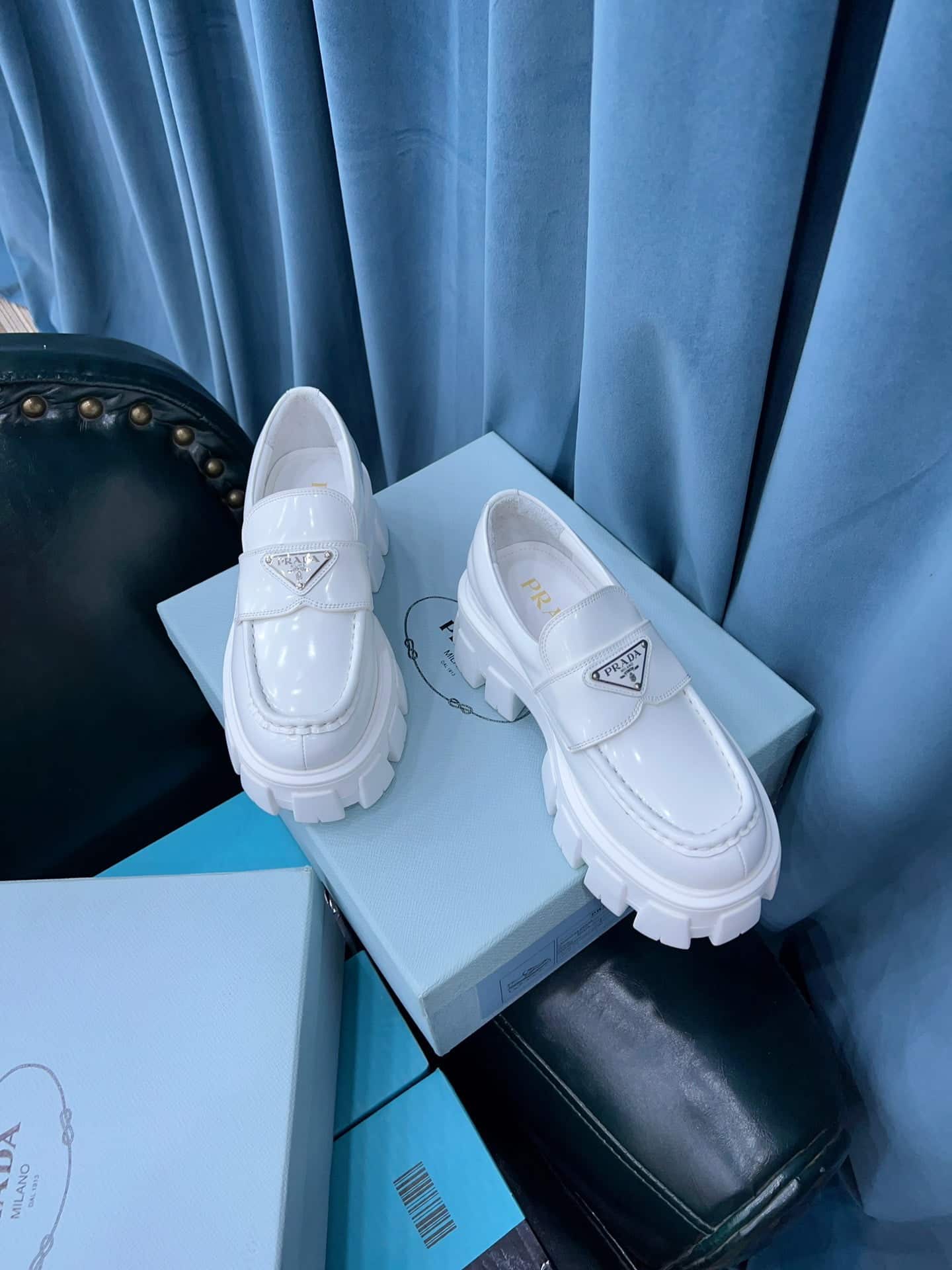 (1:1 replica) Prada Monolith Brushed Loafers White For Women 2.4in/60mm PRD 2DE129_B4L_F0009