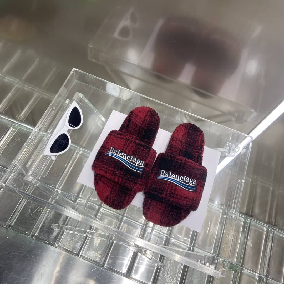 (1:1 replica) Balenciaga Furry Slide Sandal Red For Women