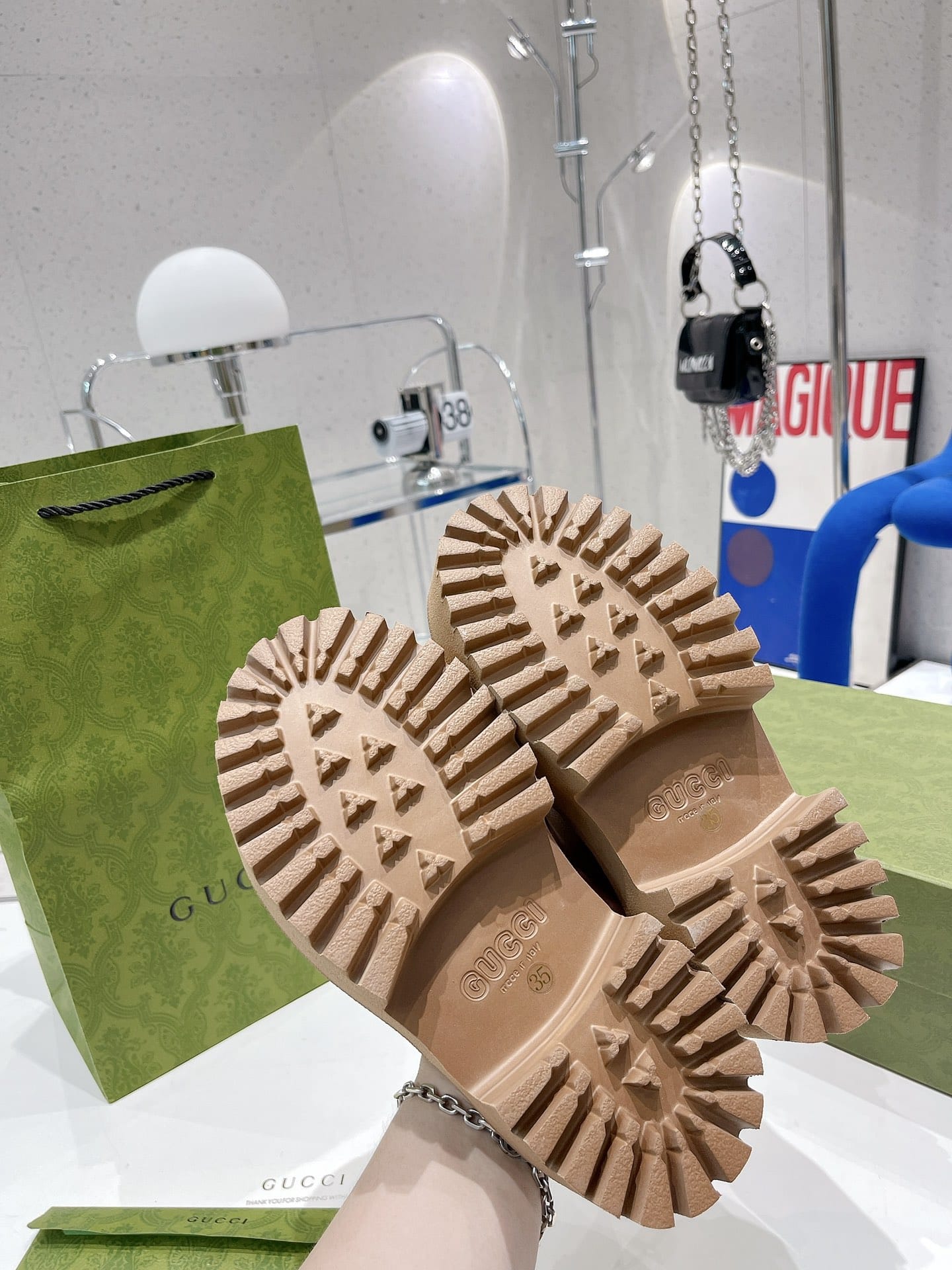 (1:1 replica) Gucci Women s Platform Perforated G Sandal Brown For Women GG