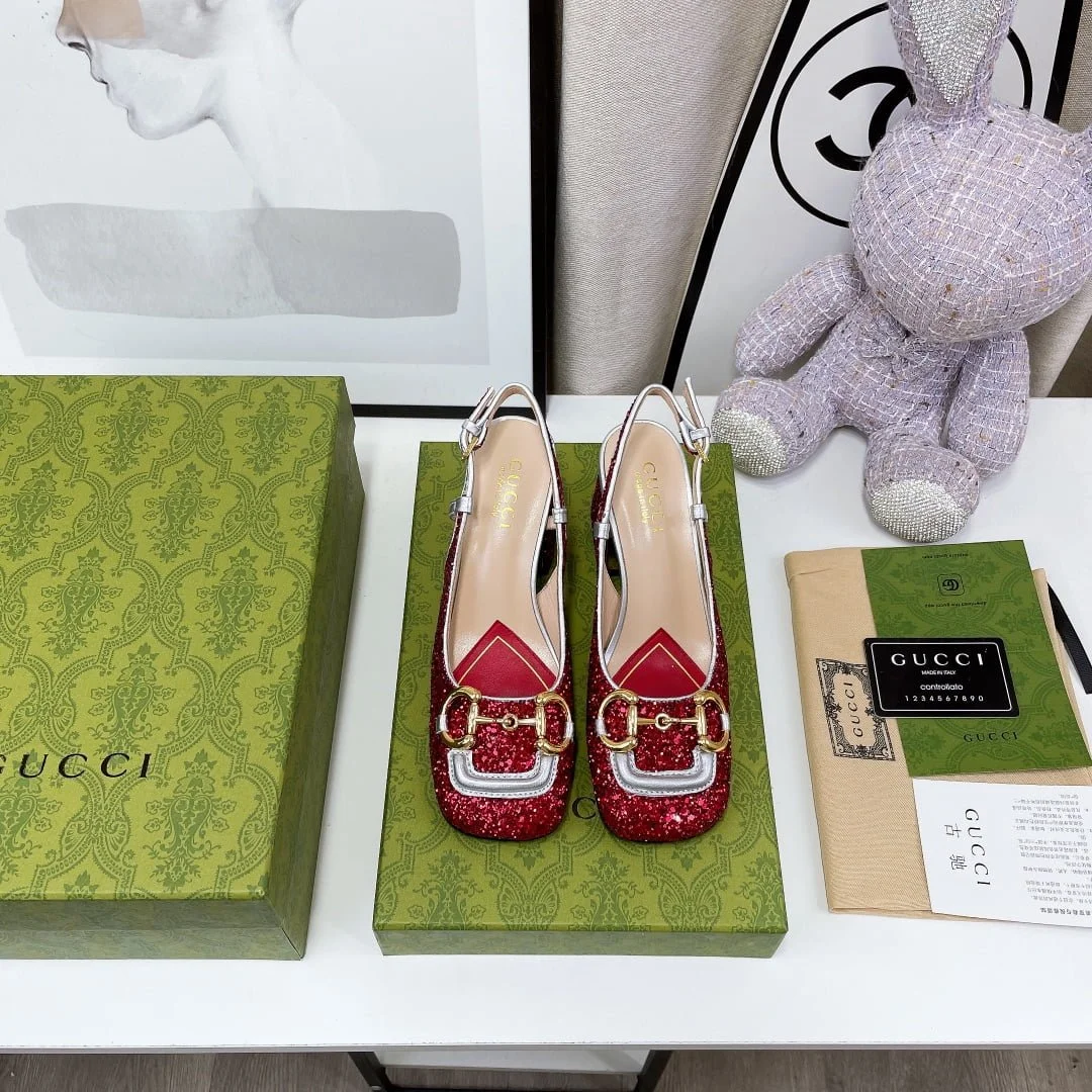 (1:1 replica) Gucci Lovelight Slingback Mid-Heel With Horsebit Red For Women GG