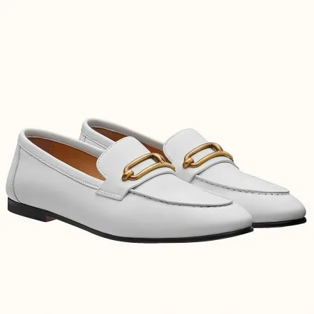 (1:1 replica) Hermes Men s Colette Loafers In White Calfskin HM046