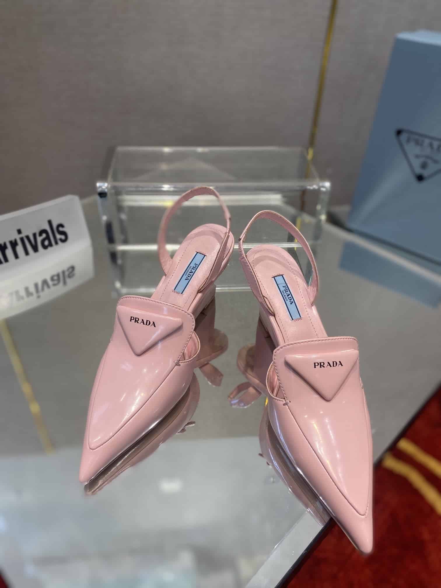 (1:1 replica) Prada Brushed Slingback Pumps Pink For Women 2.6in/65mm PRD