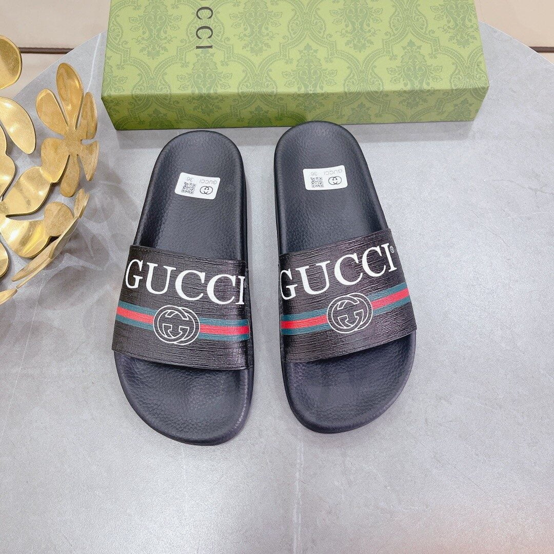 (1:1 replica) Gucci Women s Logo Rubber Slide With Web Black For Women 522887