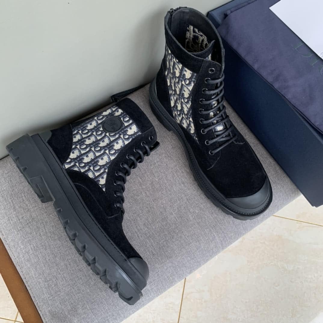 (1:1 replica) Christian Dior Women s Dior With Oblique Jacquard Ankle Boot Black For Women CD