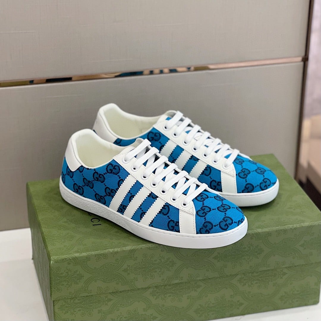 (1:1 replica) Gucci x Adidas Women s GG Sneakers Light Blue For Women 707861