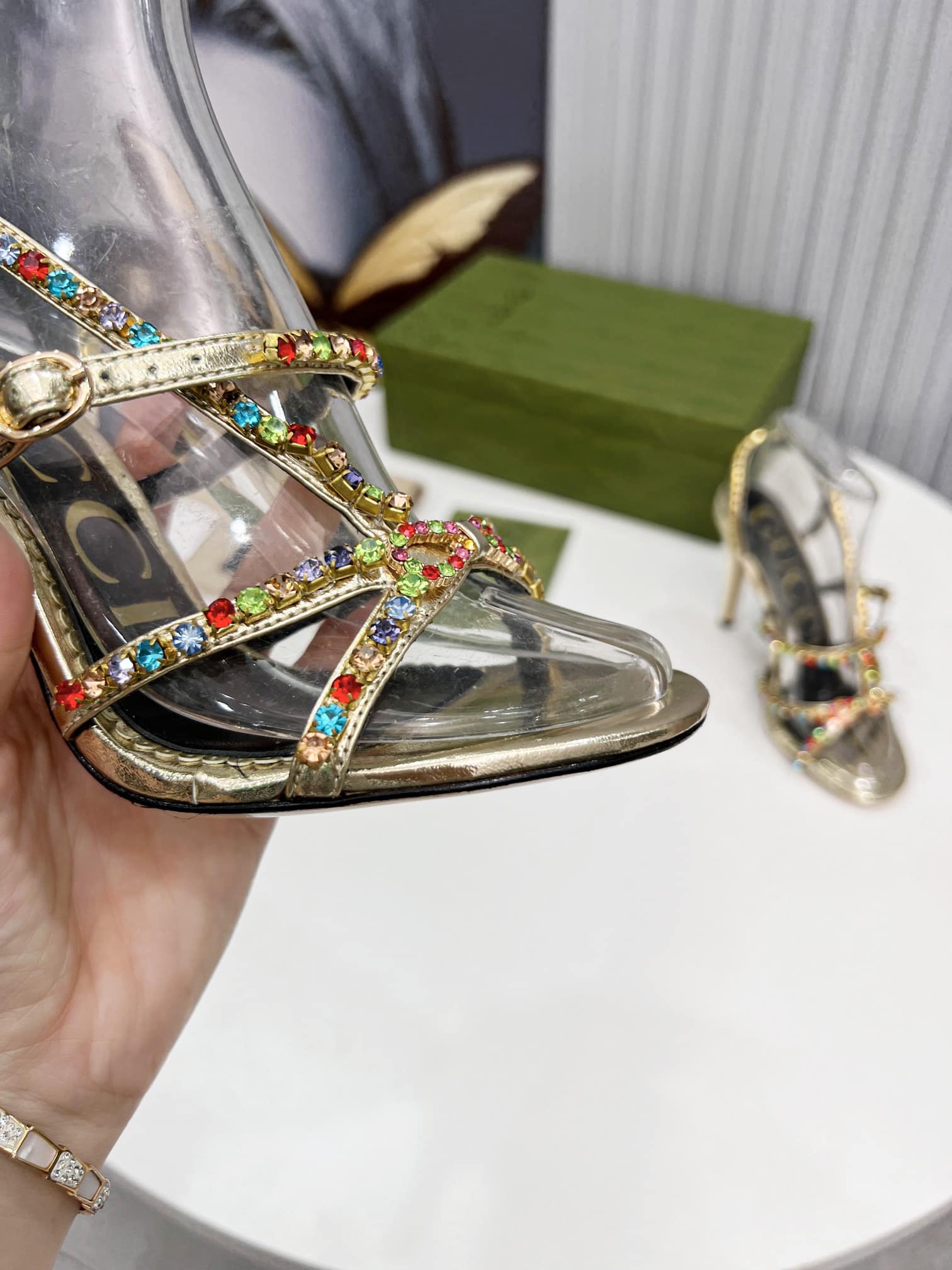 (1:1 replica) Gucci Women s Sandal With Chains Gold For Women GG