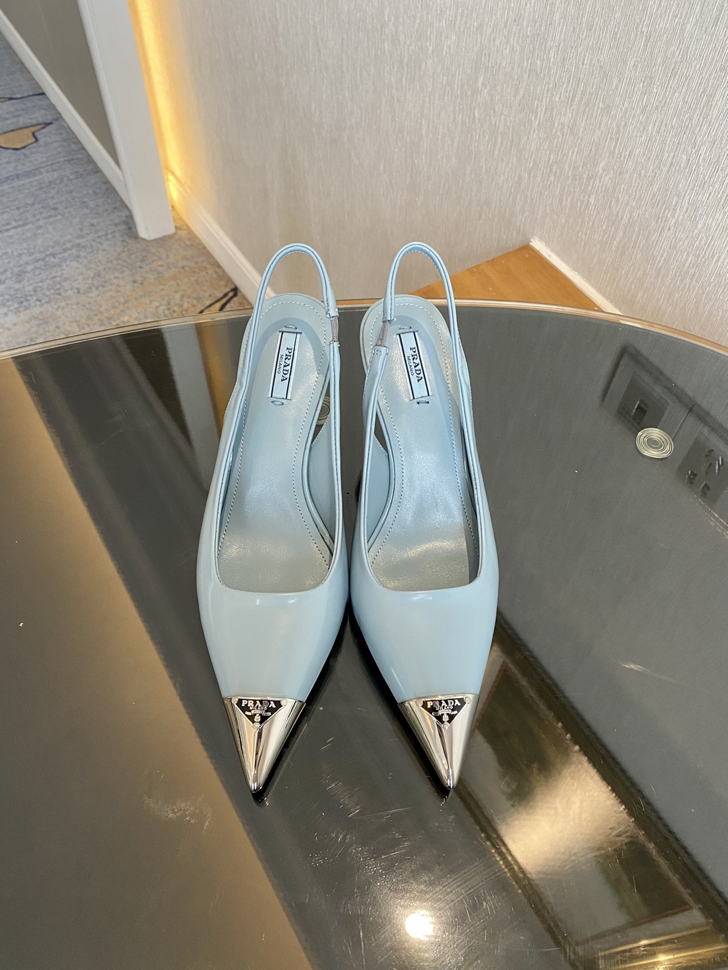 (1:1 replica) Prada Brushed Slingback Pumps Blue For Women 2.9in/75mm PRD