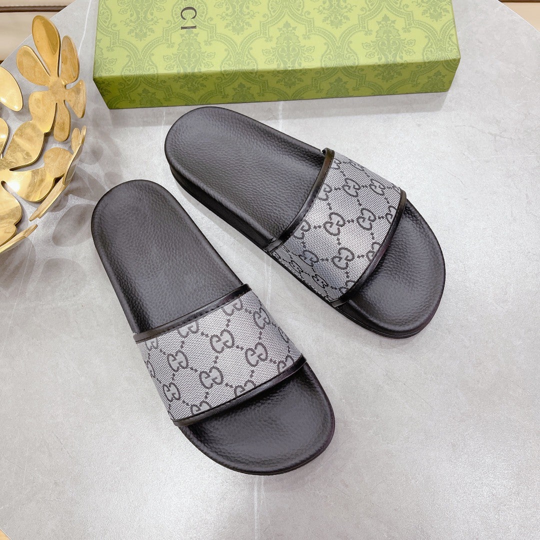 (1:1 replica) Gucci Women s GG Slide Sandal Black And Gray For Women 407345