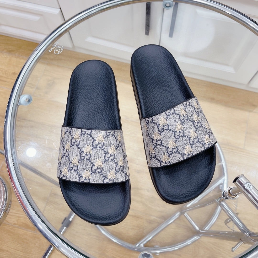 (1:1 replica) Gucci Women s GG Slide Sandal With Bees Black For Women 407345