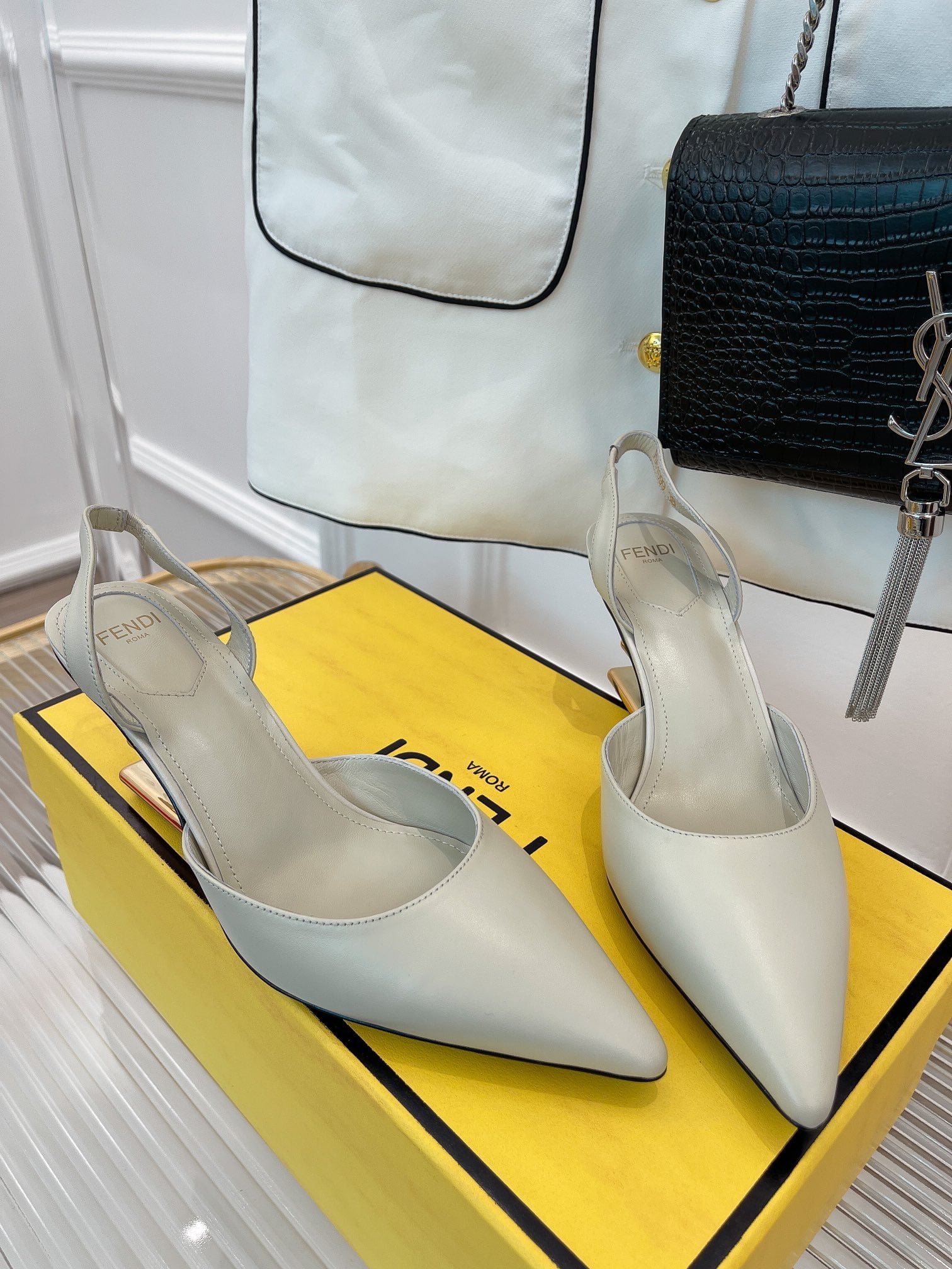 (1:1 replica) Fendi First Grey High-Heeled Slingbacks For Women