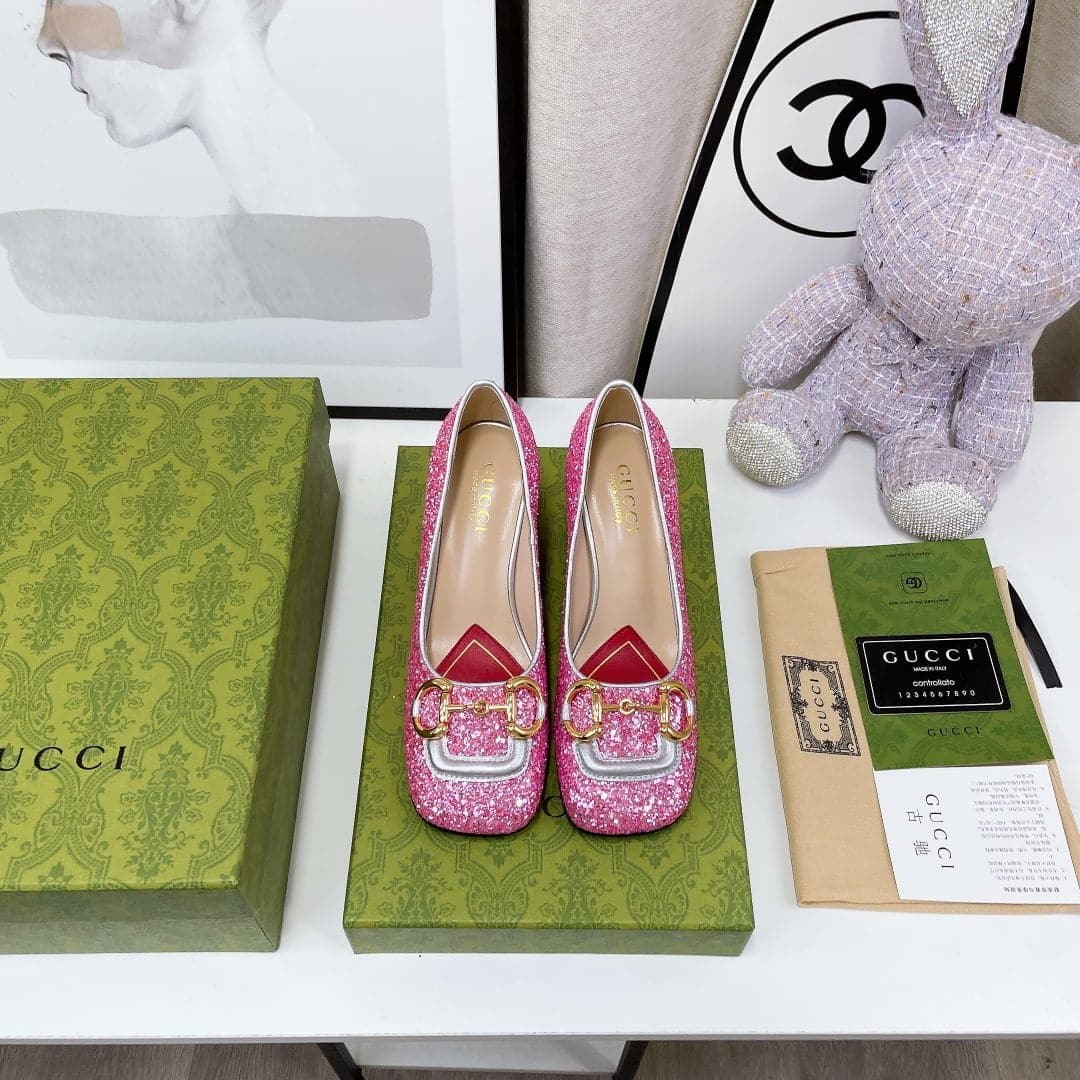 (1:1 replica) Gucci Lovelight Mid-Heel Crystal Ballet Flat With Horsebit Silver For Women GG