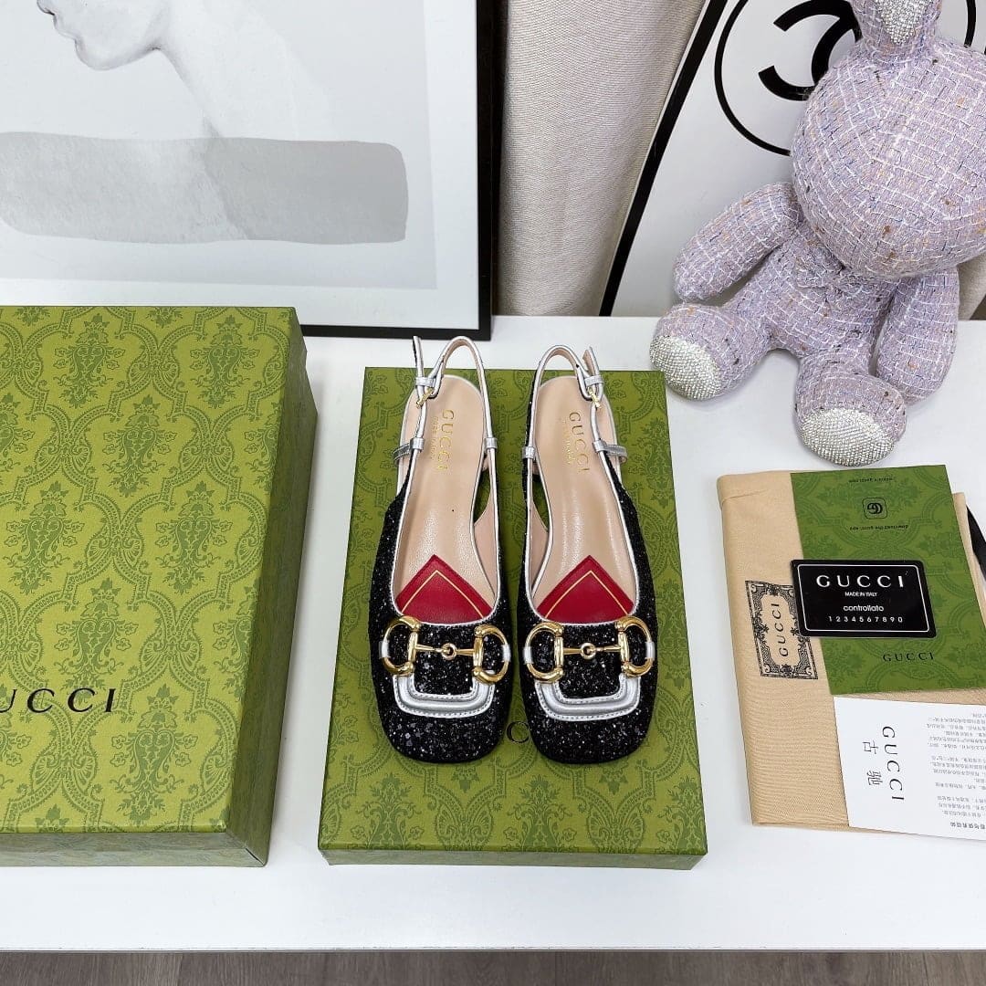 (1:1 replica) Gucci Lovelight Slingback With Horsebit Black For Women GG