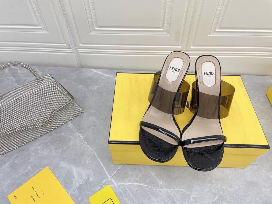(1:1 replica) Fendi First Black Transparent High-Heeled Sandals For Women