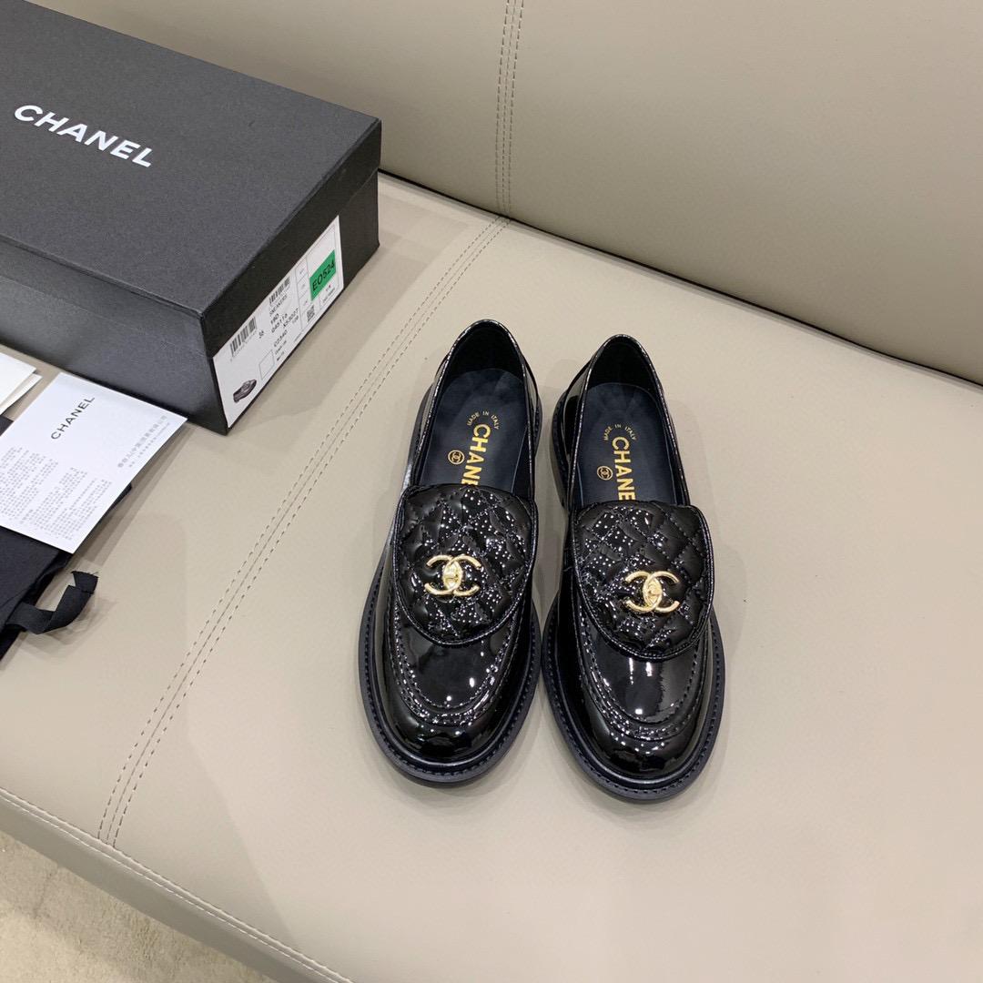 (1:1 replica) Chanel Loafers Shiny Black For Women, Women s Shoes G36646