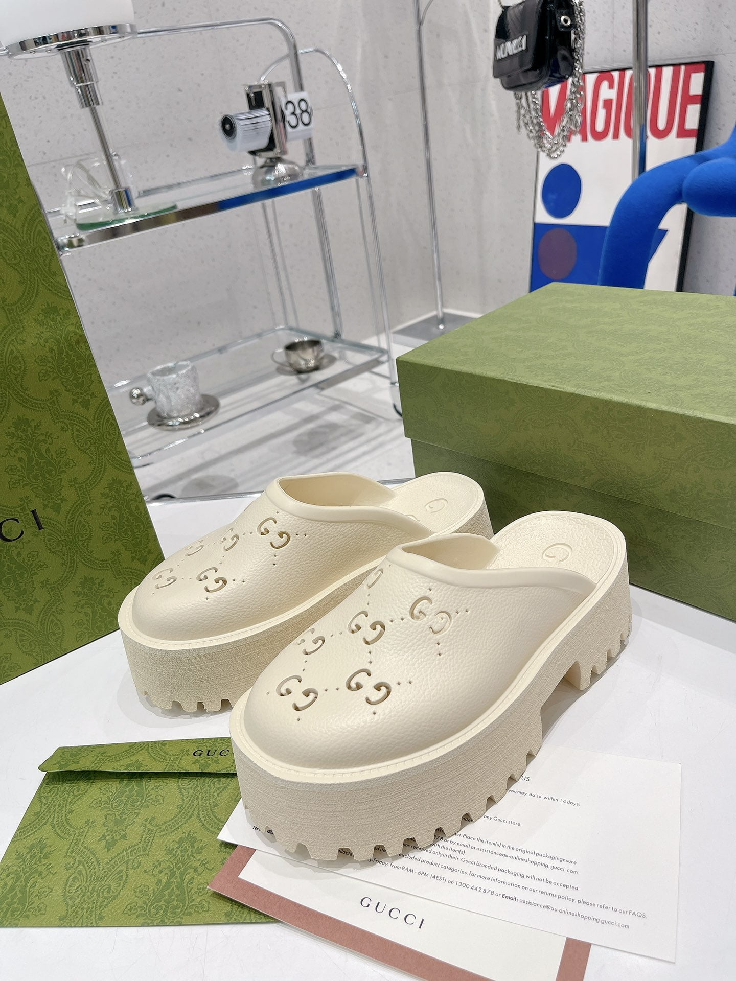 (1:1 replica) Gucci Women s Platform Perforated G Sandal White For Women GG