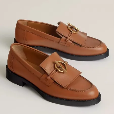 (1:1 replica) Hermes Women s Impact Loafers in Brown Leather HM067