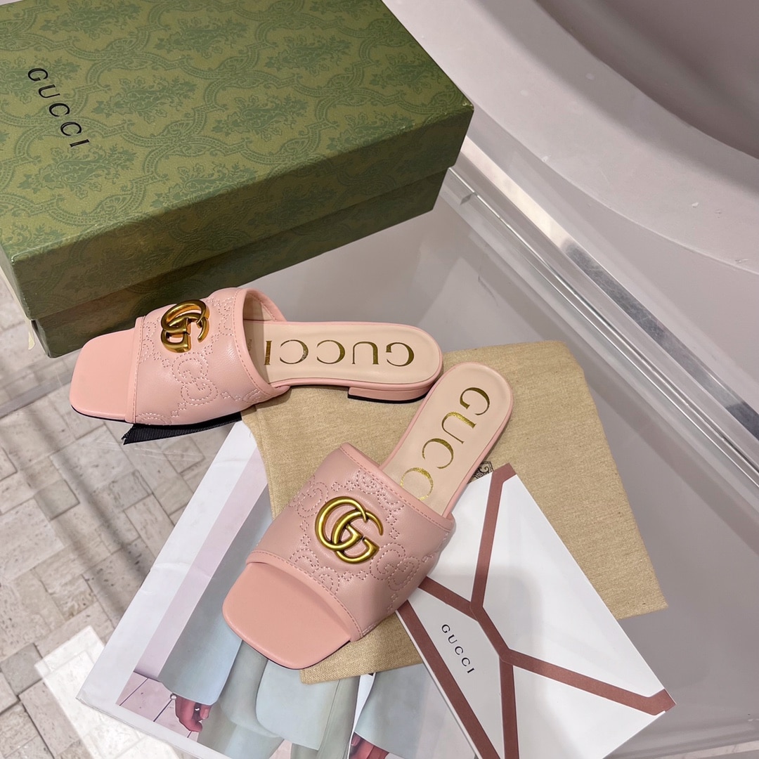 (1:1 replica) Gucci Women s Slide Sandal With Double G Beige For Women GG