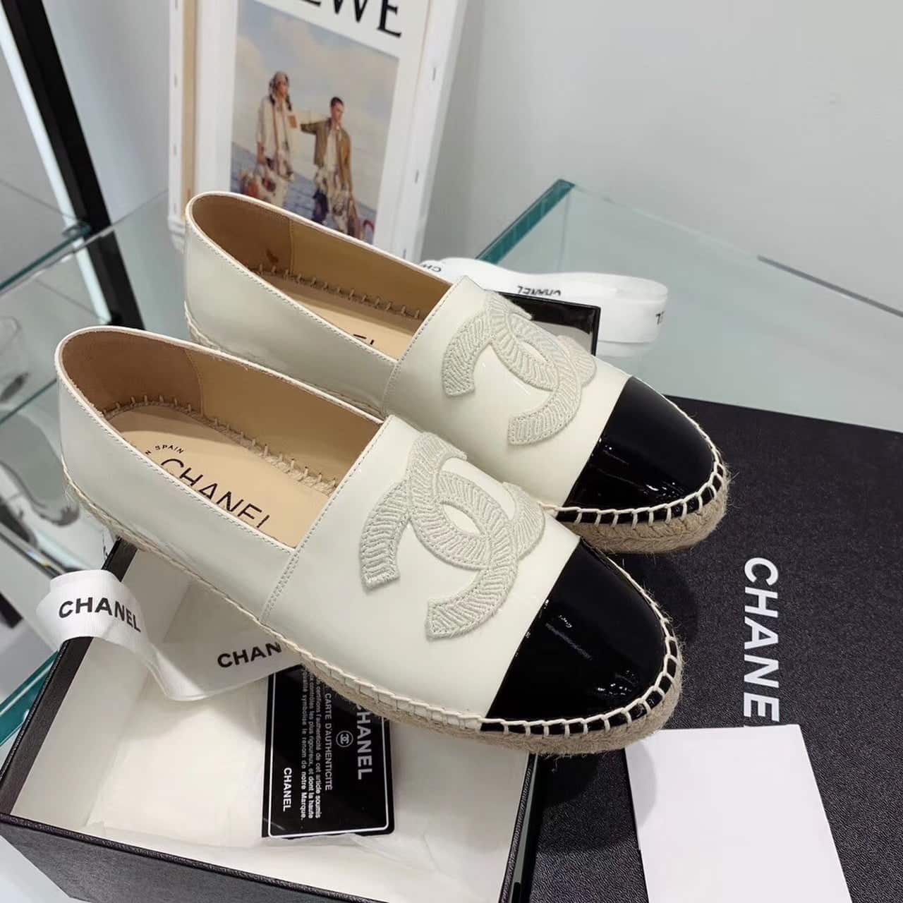 (1:1 replica) Chanel Espadrilles White/Black For Women, Women s Shoes G29762