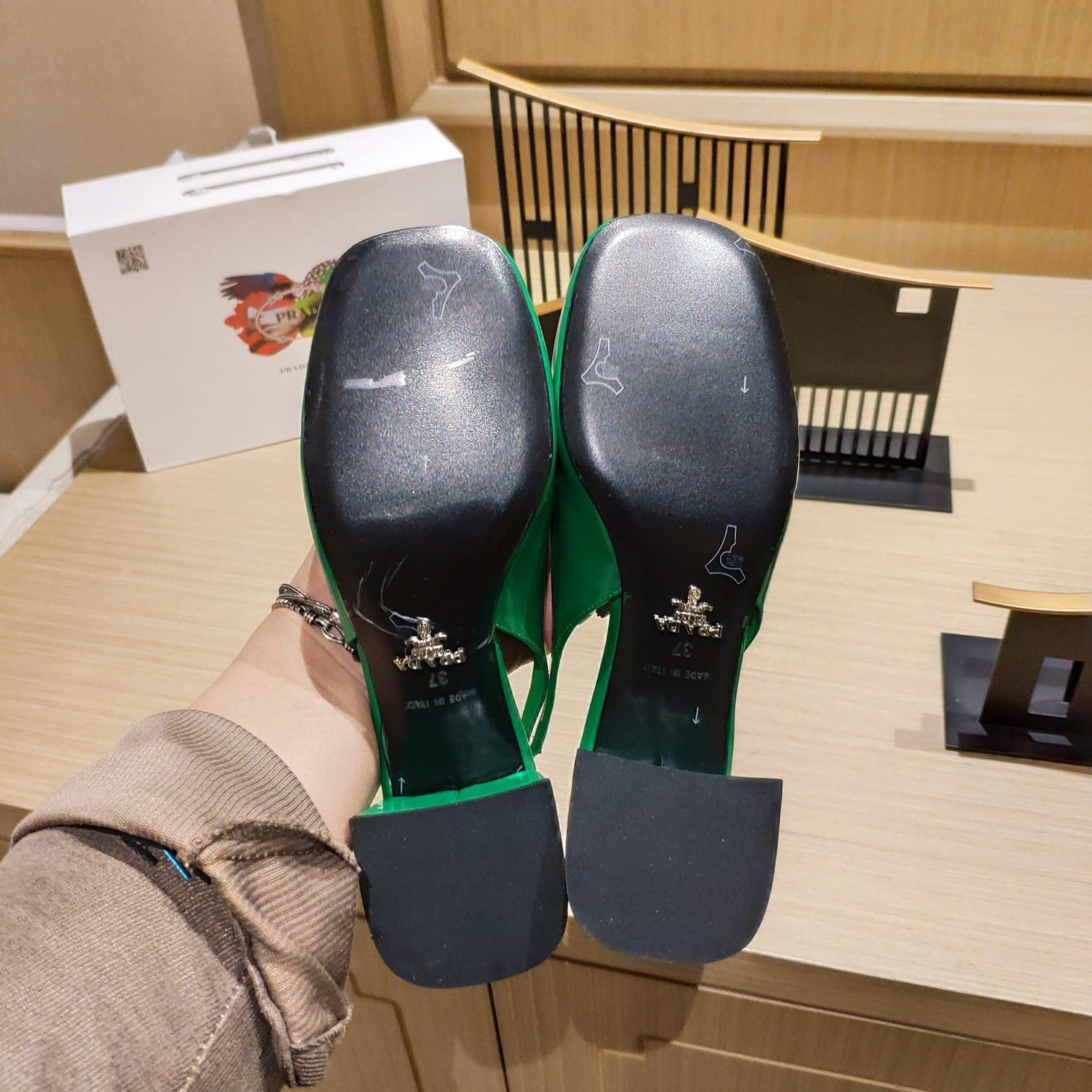 (1:1 replica) Prada Patent Sling-Back Pumps Dark Green For Women 1.8in/45mm PRD