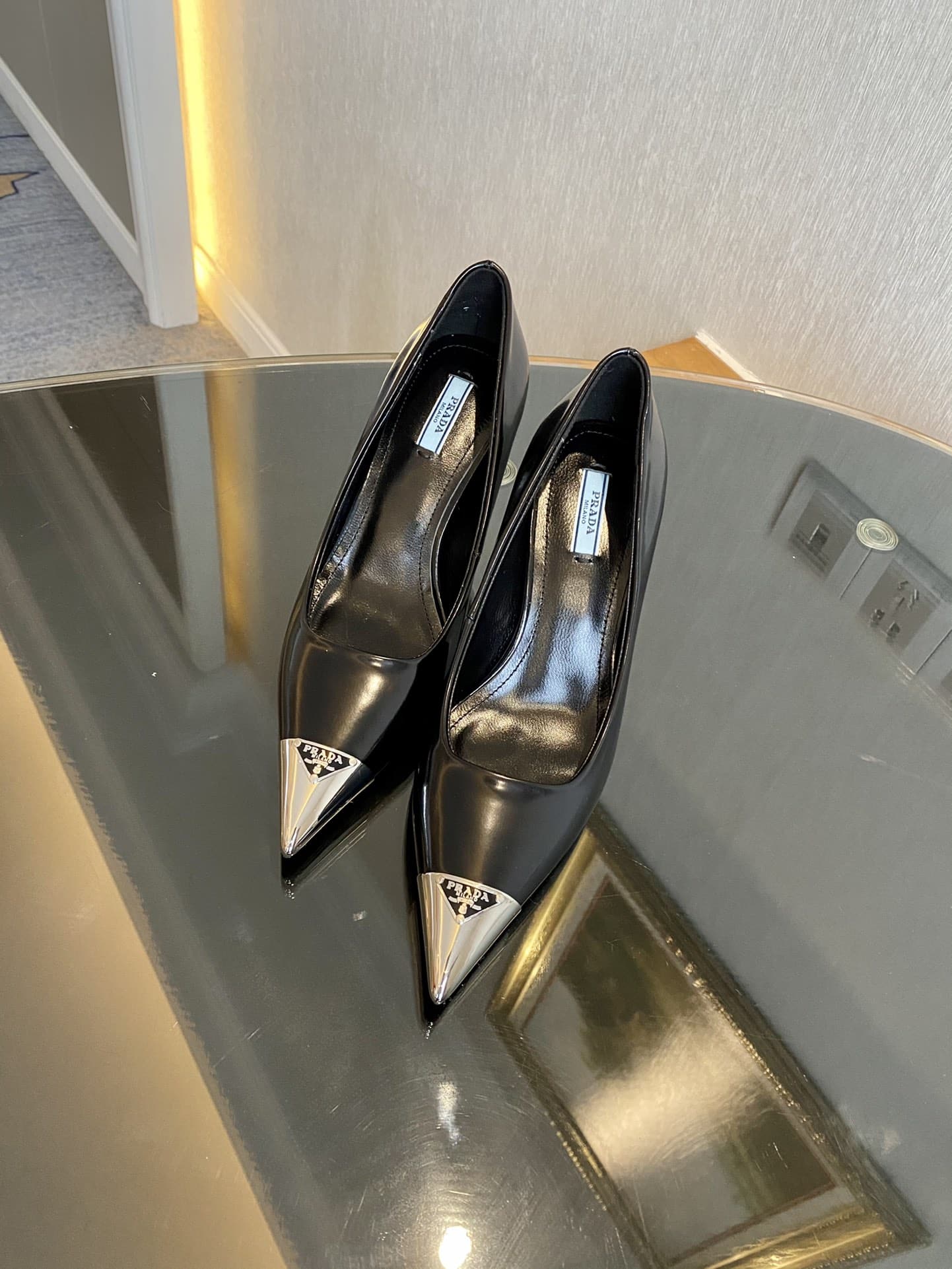 (1:1 replica) Prada Brushed Pumps Black For Women 2.9in/75mm PRD