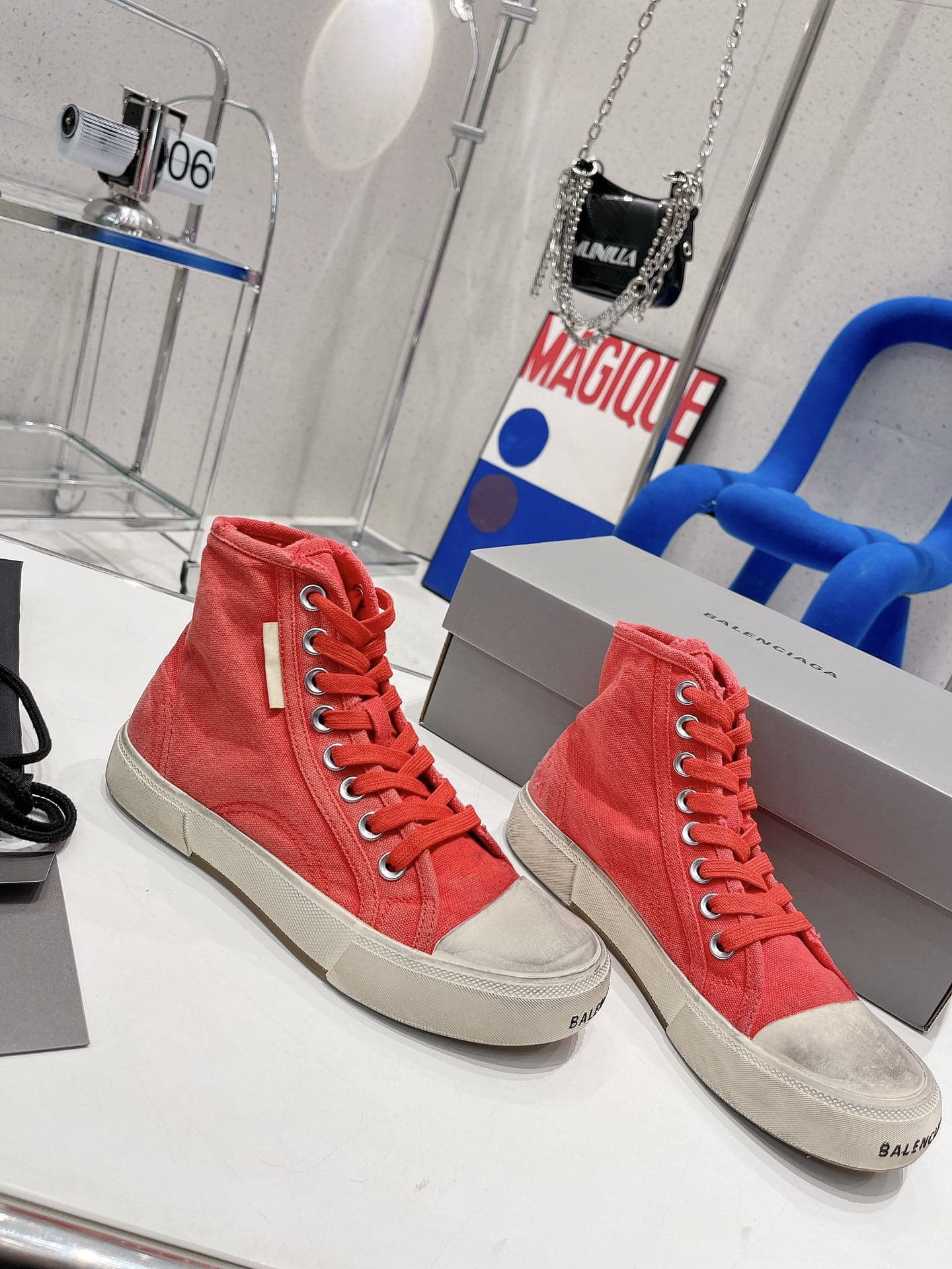 (1:1 replica) Balenciaga Paris High Top Trainers Red For Women