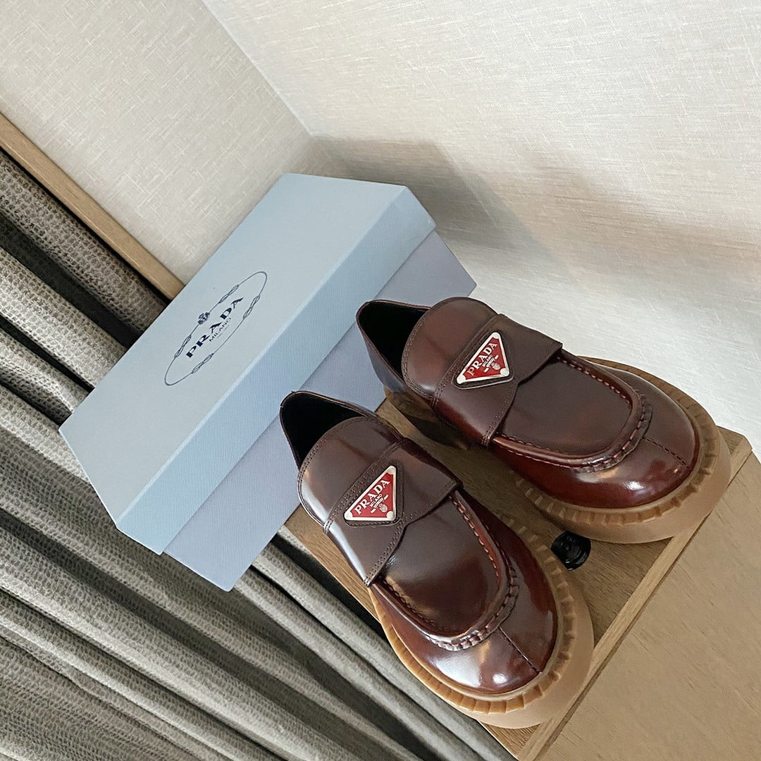 (1:1 replica) Prada Chocolate Sharp Brushed Pointed Loafers Brown For Women 1.6in/40mm PRD