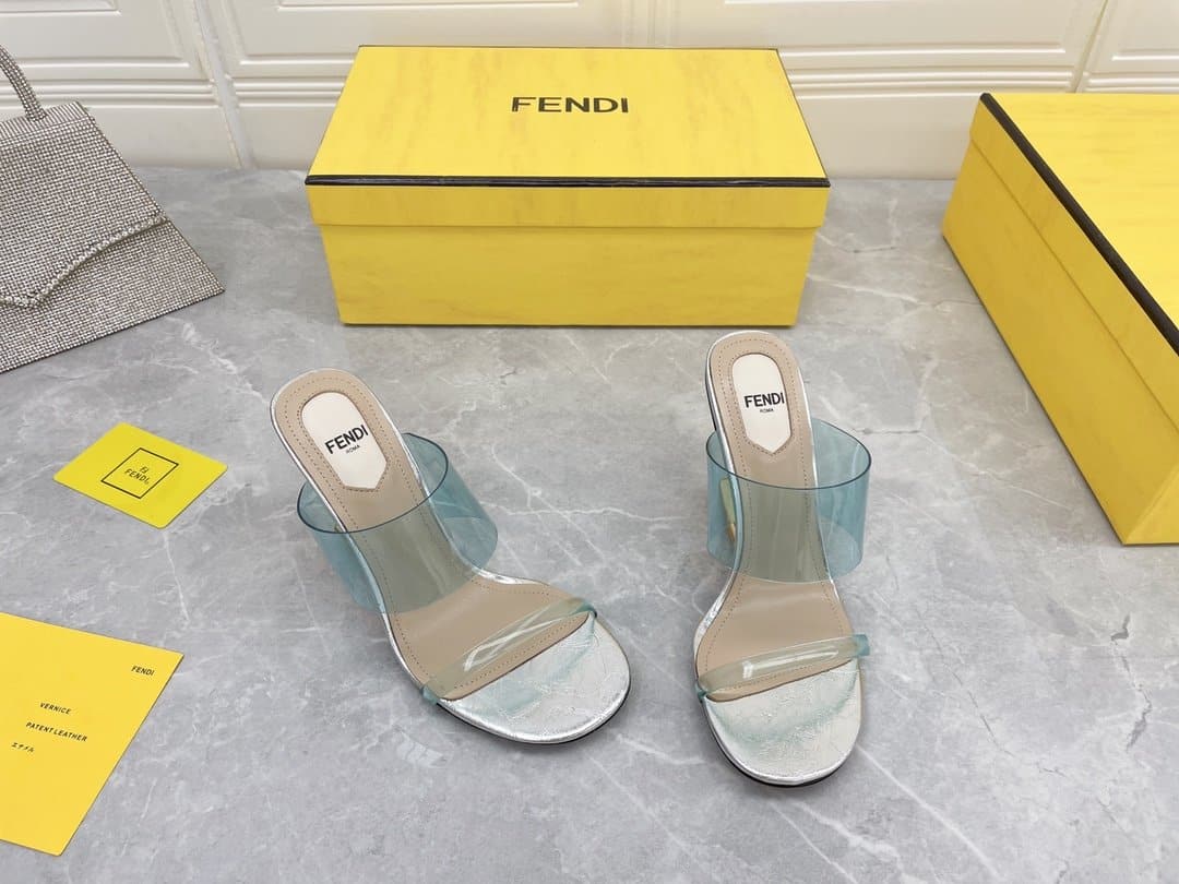 (1:1 replica) Fendi First Blue Transparent High-Heeled Sandals For Women