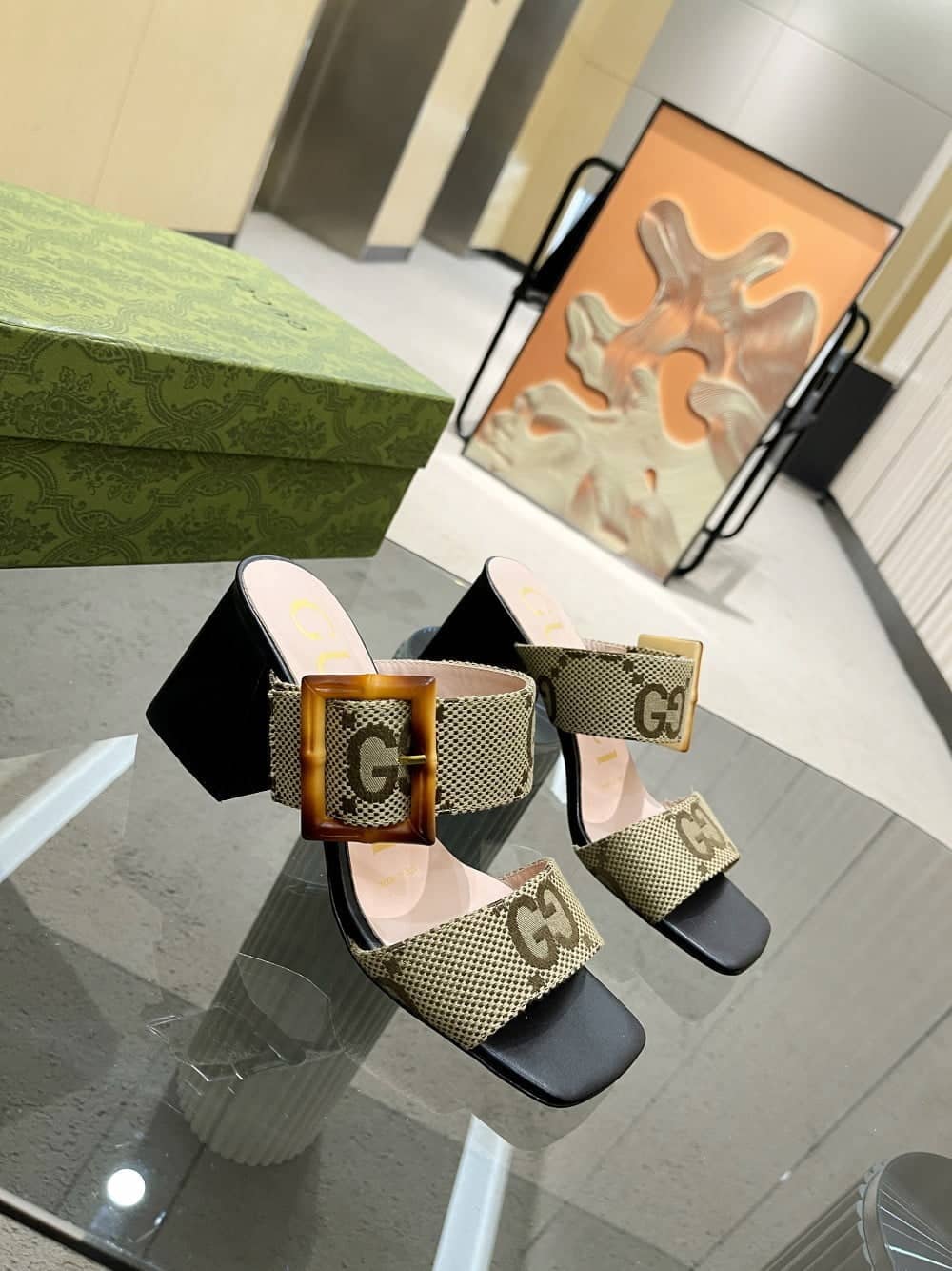 (1:1 replica) Gucci Women s Sandal With Bamboo Buckle Beige For Women GG