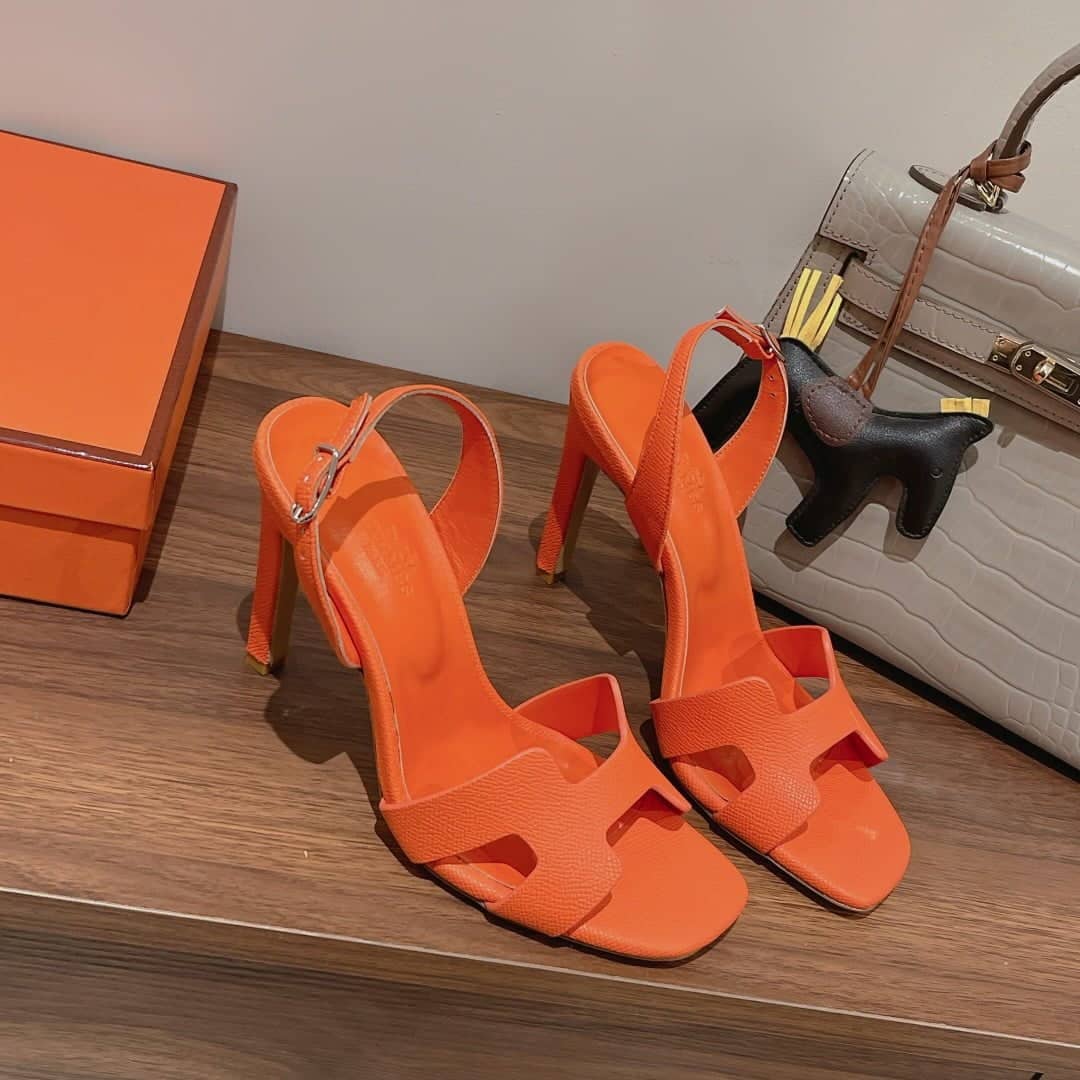(1:1 replica) Hermes Ella Sandal Orange For Women 4.1in/10.5cm
