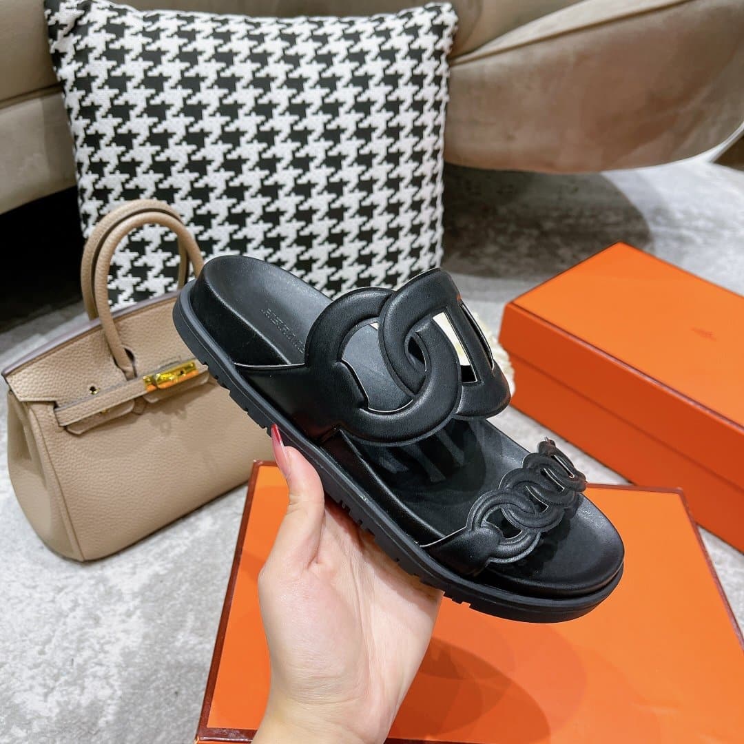 (1:1 replica) Hermes Extra Sandal Black For Women, Women s Shoes H221146Z 02350