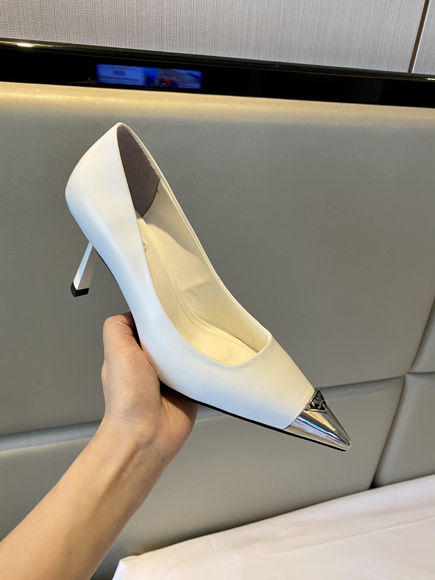(1:1 replica) Prada Brushed Pumps White For Women 2.9in/75mm PRD
