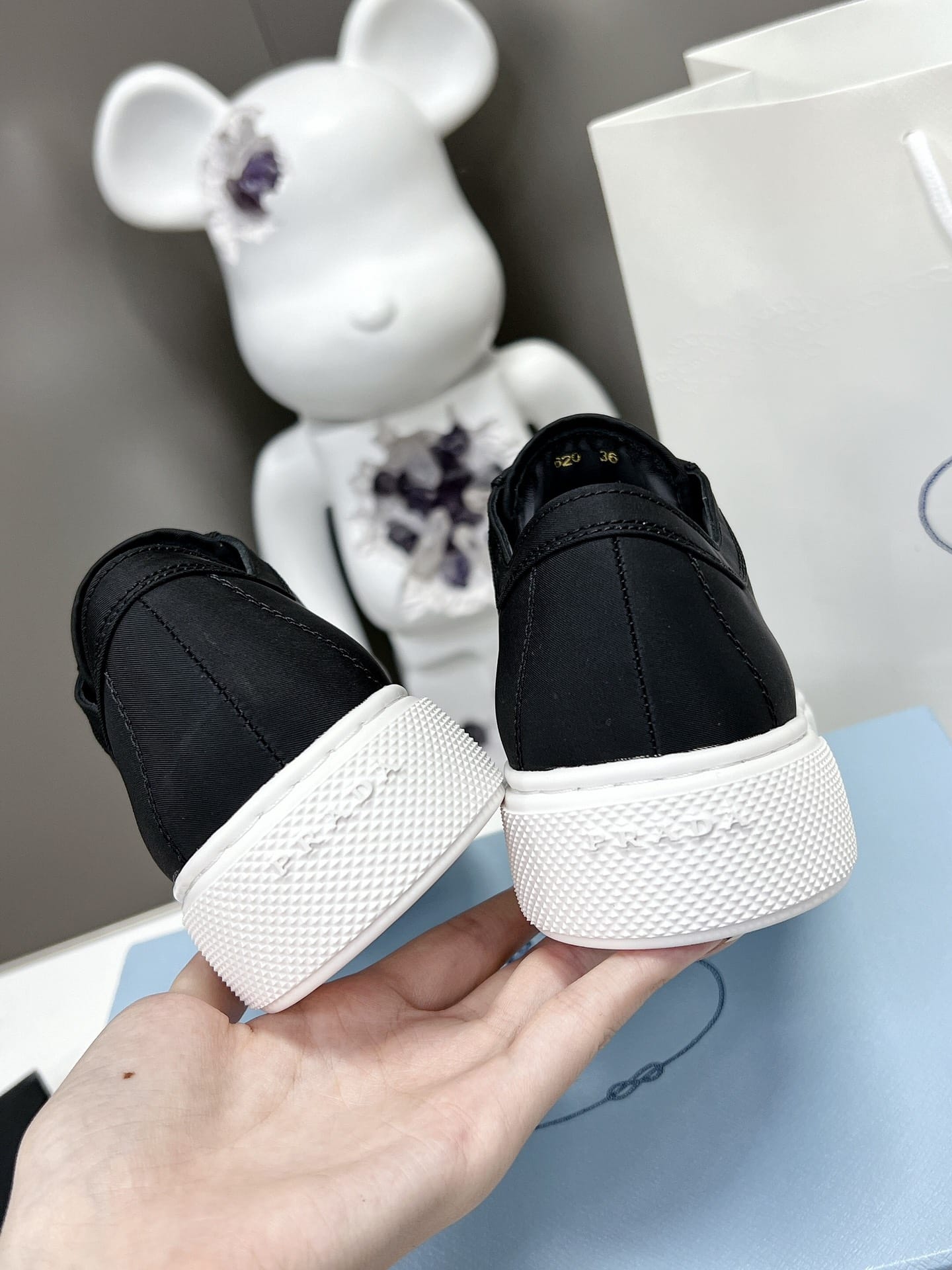 (1:1 replica) Prada Macro Re-Nylon And Brushed Sneakers Black For Women 1.2in/30mm PRD