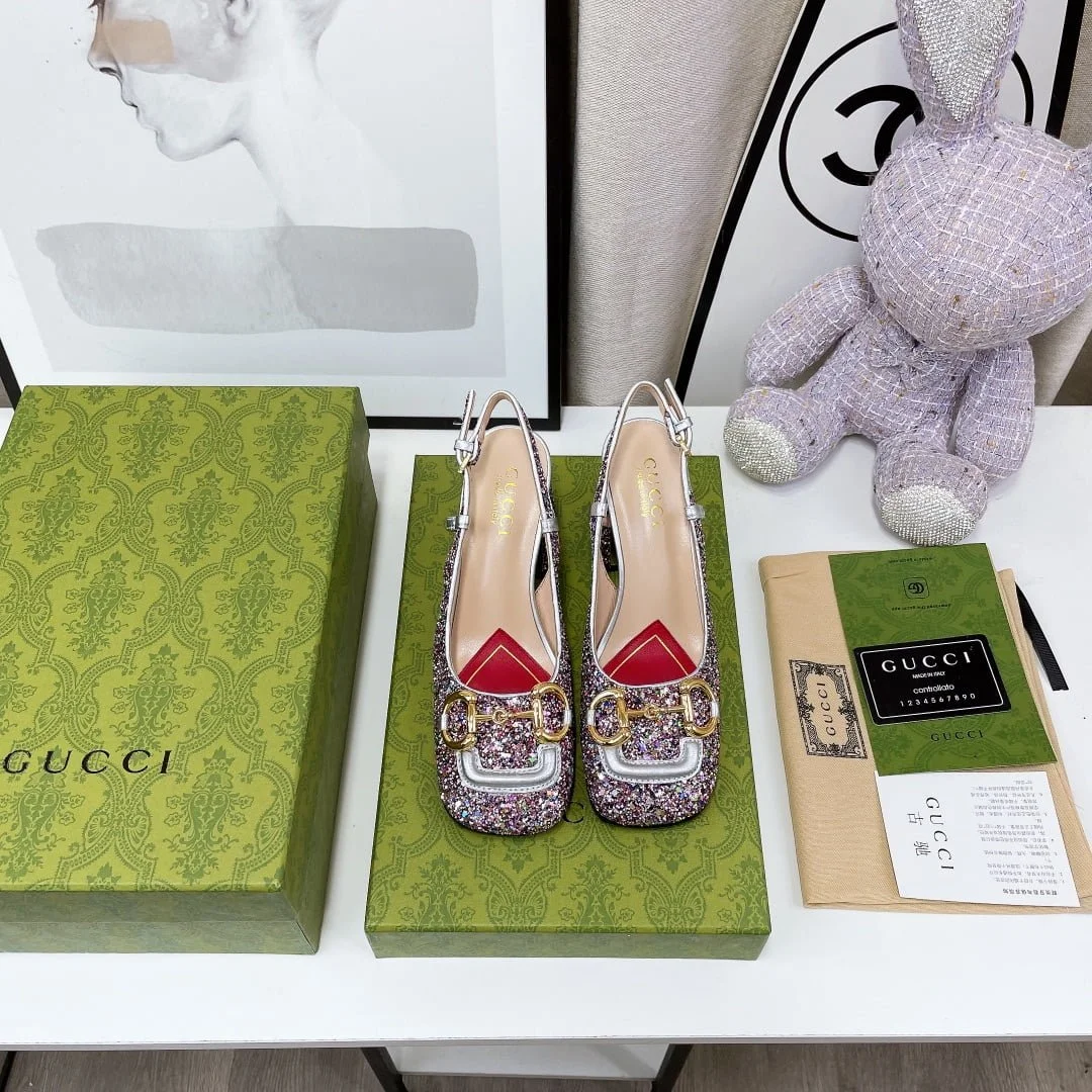 (1:1 replica) Gucci Lovelight Slingback Mid-Heel With Horsebit Multicolor For Women GG 707702 KSP20 8461