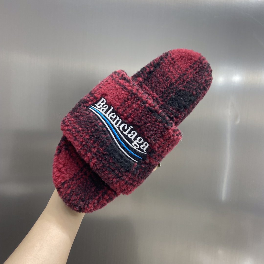 (1:1 replica) Balenciaga Furry Slide Sandal Red For Women