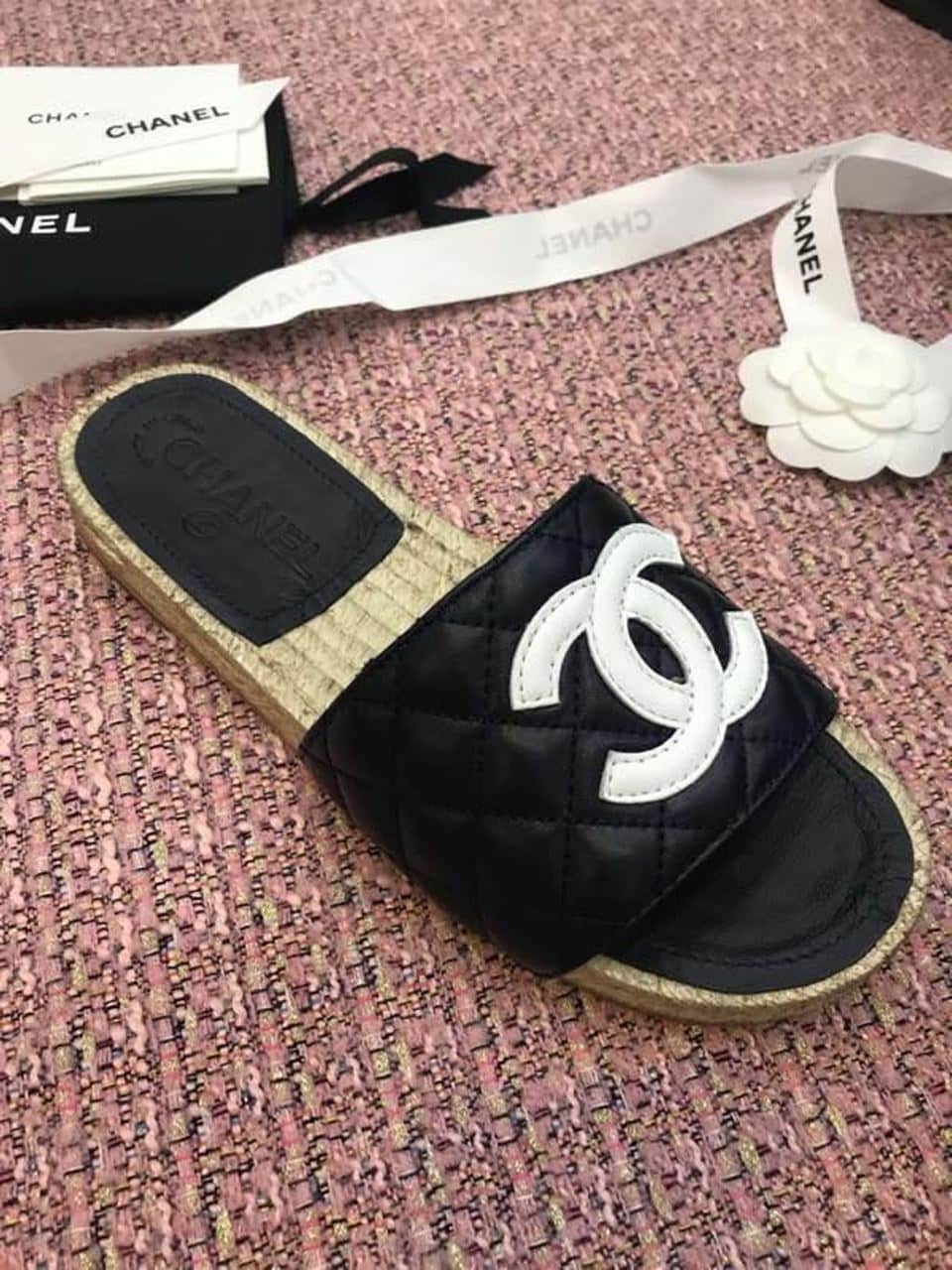 (1:1 replica) Chanel Espadrilles Black/White For Women, Women s Shoes G35604