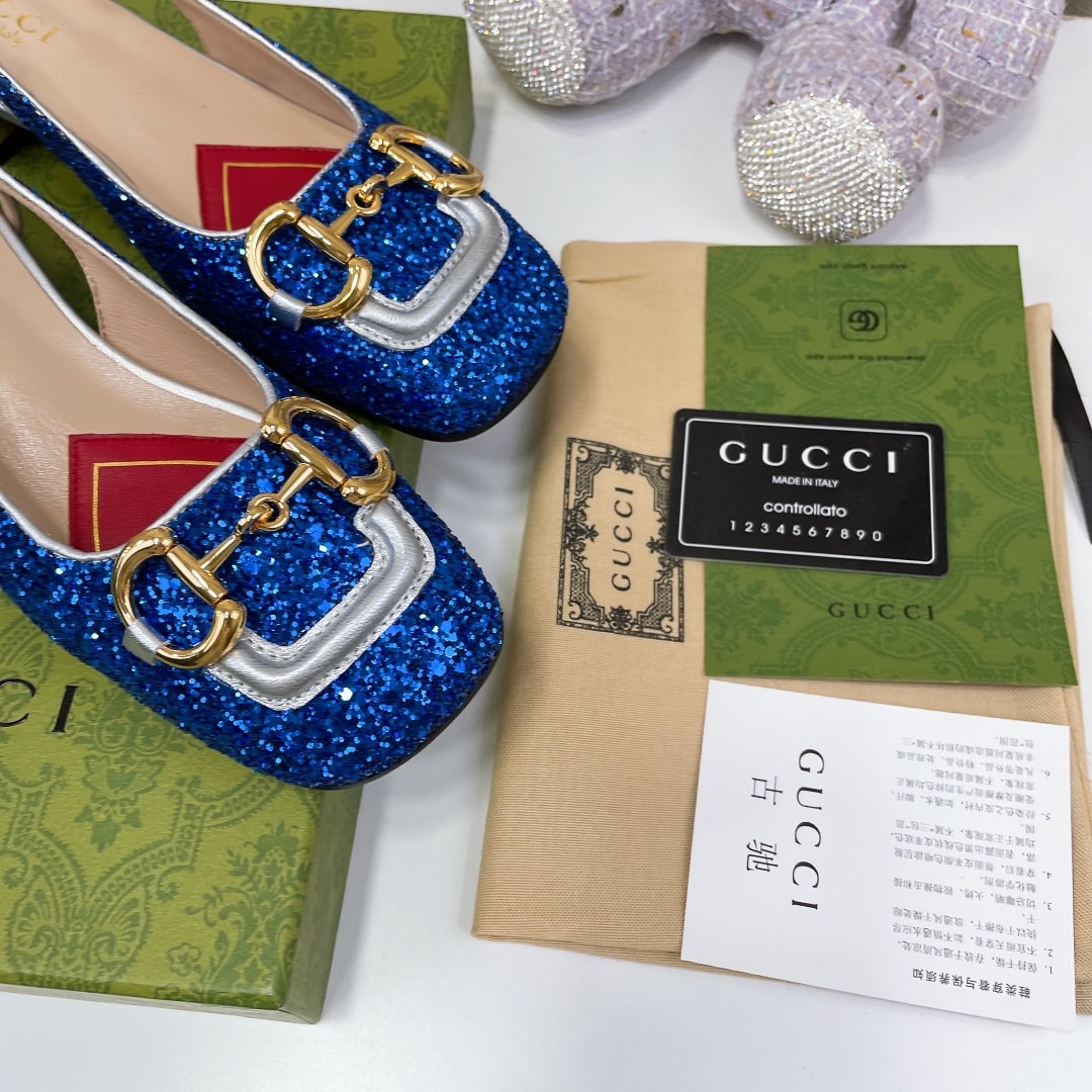 (1:1 replica) Gucci Lovelight Slingback With Horsebit Blue For Women GG