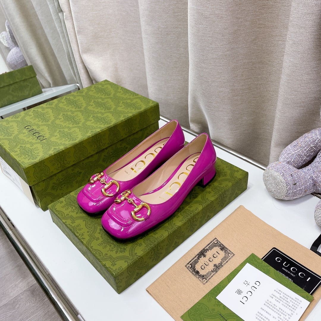 (1:1 replica) Gucci Women s Ballet Flat With Horsebit Dark Pink For Women GG