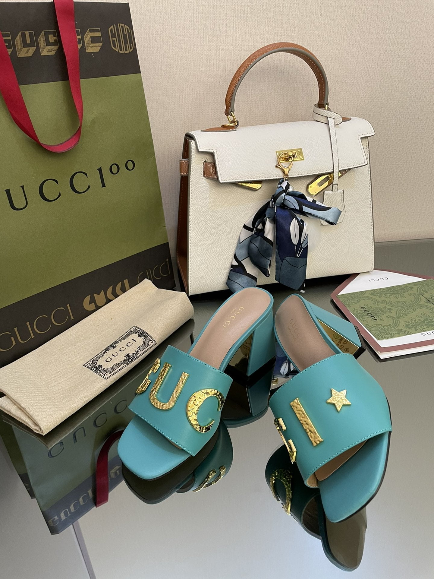 (1:1 replica) Gucci Women s Gucci Slide Sandal Jade Green For Women GG
