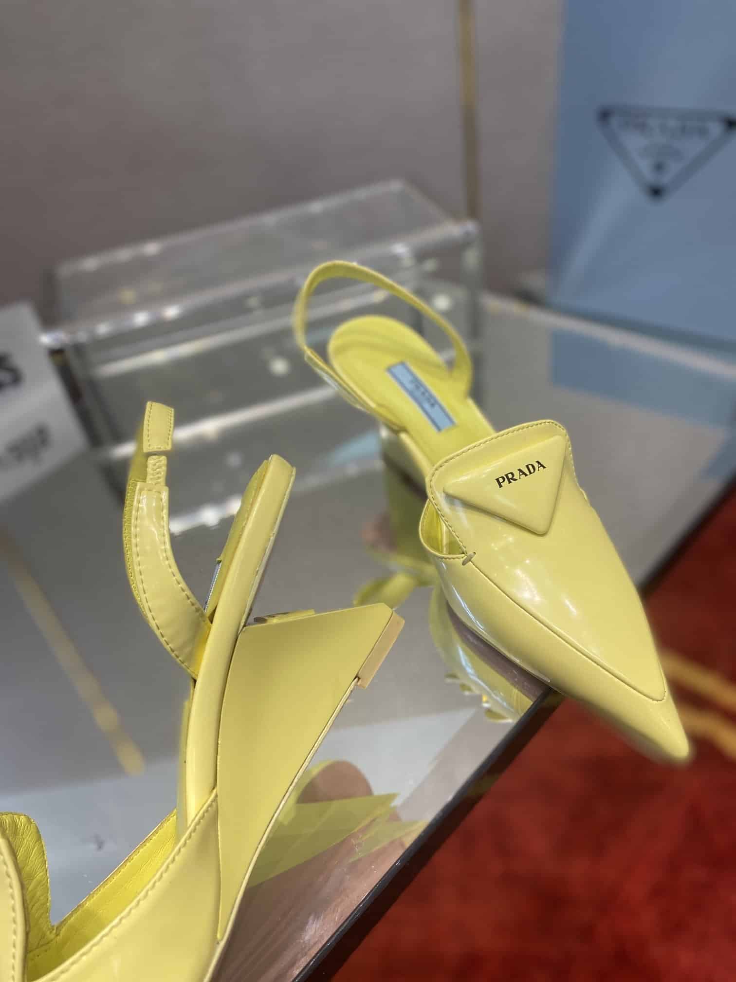 (1:1 replica) Prada Brushed Slingback Pumps Yellow For Women 2.6in/65mm PRD