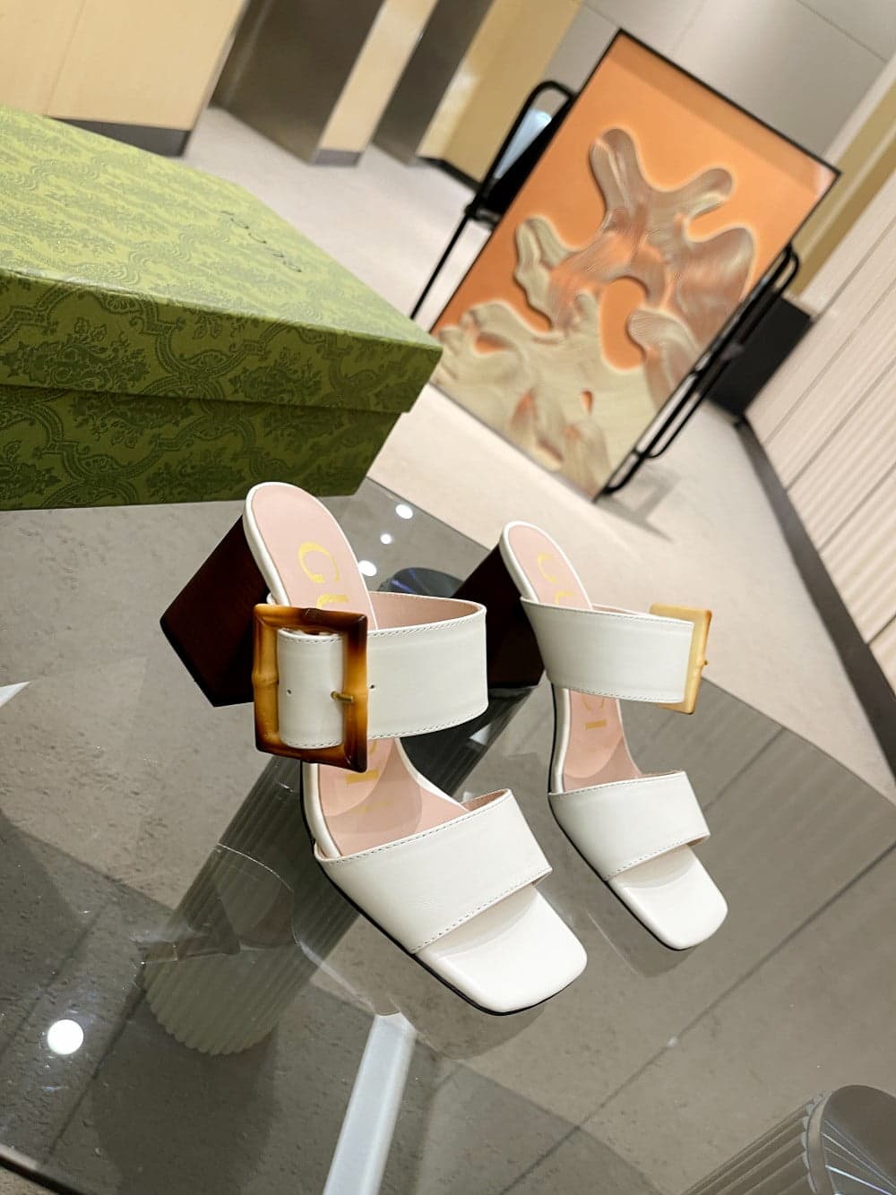 (1:1 replica) Gucci Women s Sandal With Bamboo Buckle White For Women GG 674821 C9D00 9022