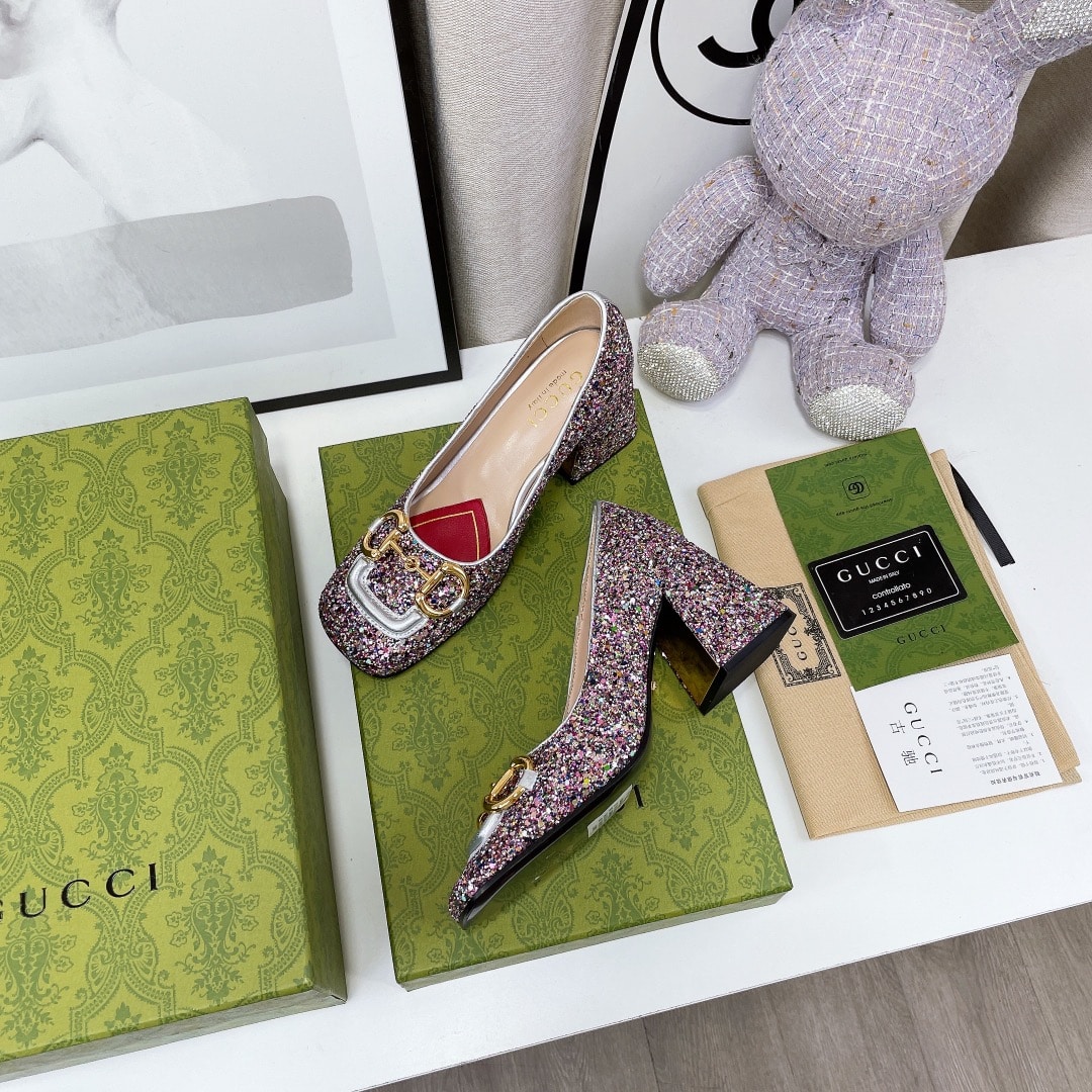 (1:1 replica) Gucci Lovelight Mid-Heel Crystal Ballet Flat With Horsebit Multicolor For Women GG
