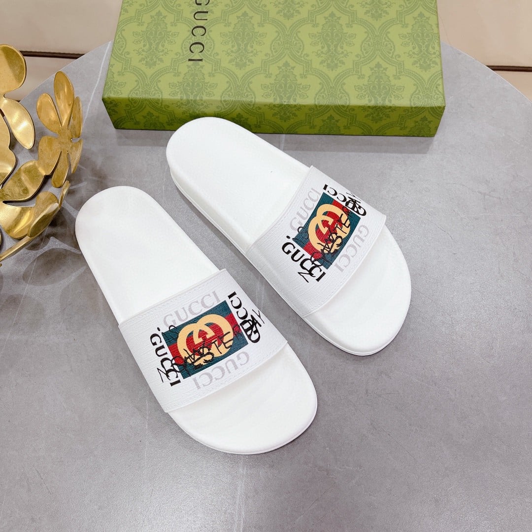 (1:1 replica) Gucci Women s Slide Sandal With GG Web White For Women 407345