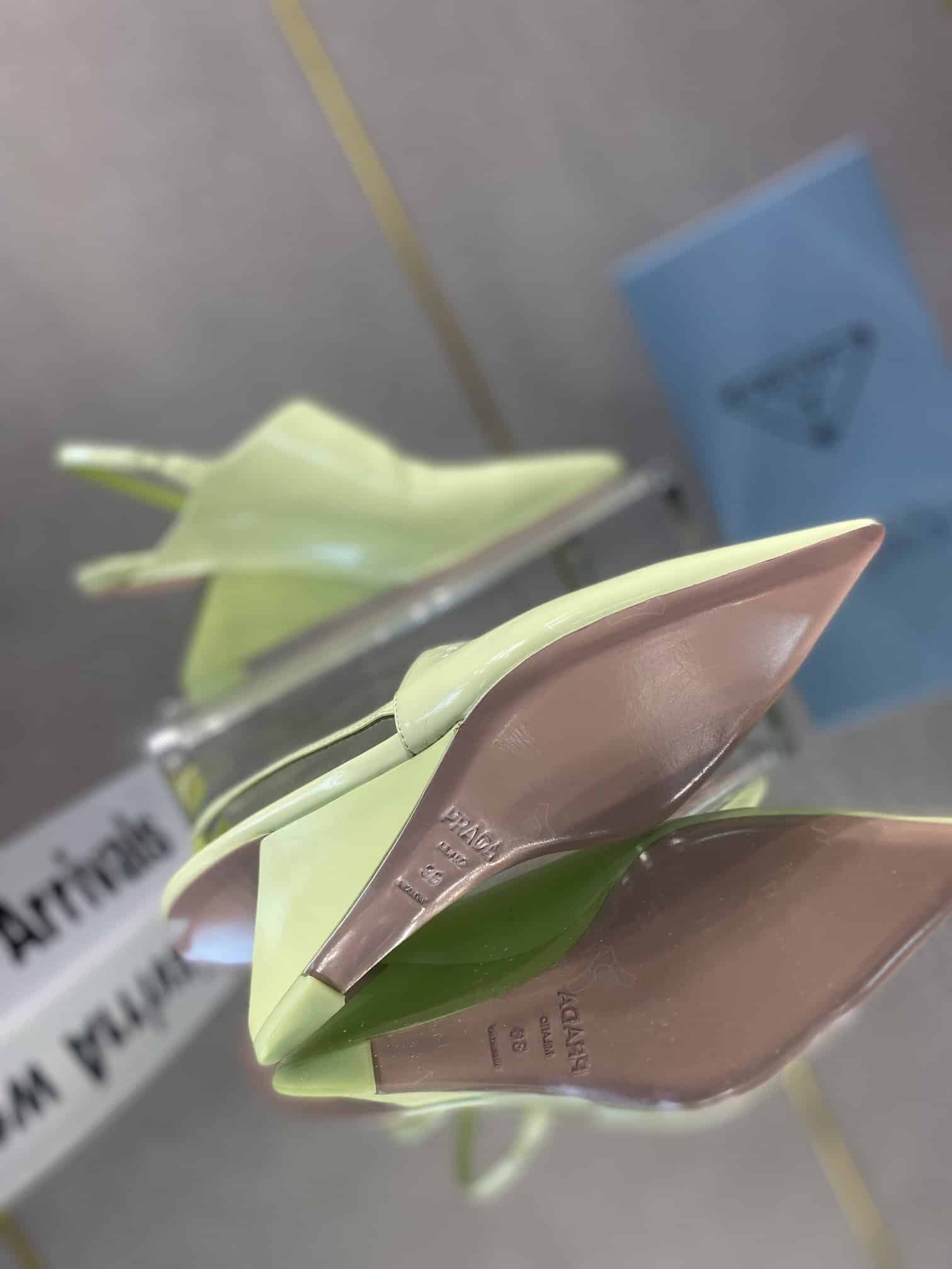 (1:1 replica) Prada Brushed Slingback Pumps Green For Women 2.6in/65mm PRD 1I886MFA065055