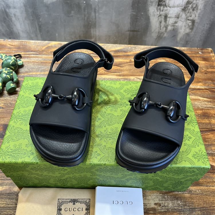 (1:1 replica) GUCCI WOMEN S HORSEBIT FLATFORM SANDAL BLACK RUBBER GSL016